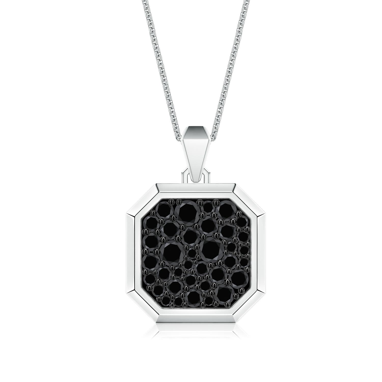 3.2mm AA Pavé-Set Enhanced Black Diamond Men’s Octagon Medallion Pendant With Chain in White Gold