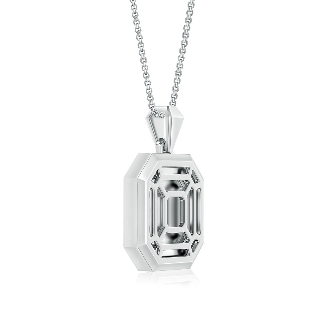 3.2mm AA Pavé-Set Enhanced Black Diamond Men’s Octagon Medallion Pendant With Chain in White Gold - side 7