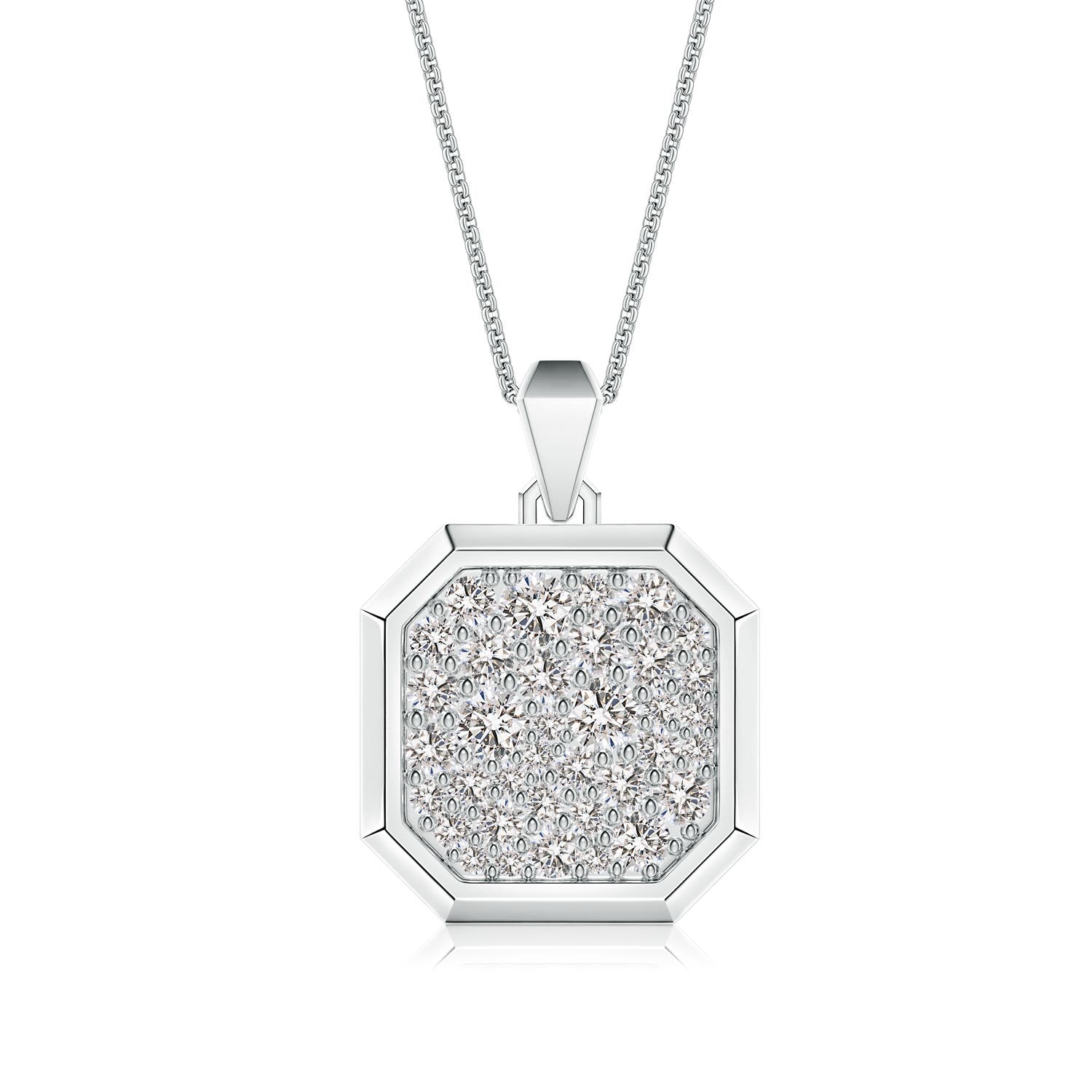 3.2mm IJI1I2 Pavé-Set Diamond Men’s Octagon Medallion Pendant With Chain in White Gold