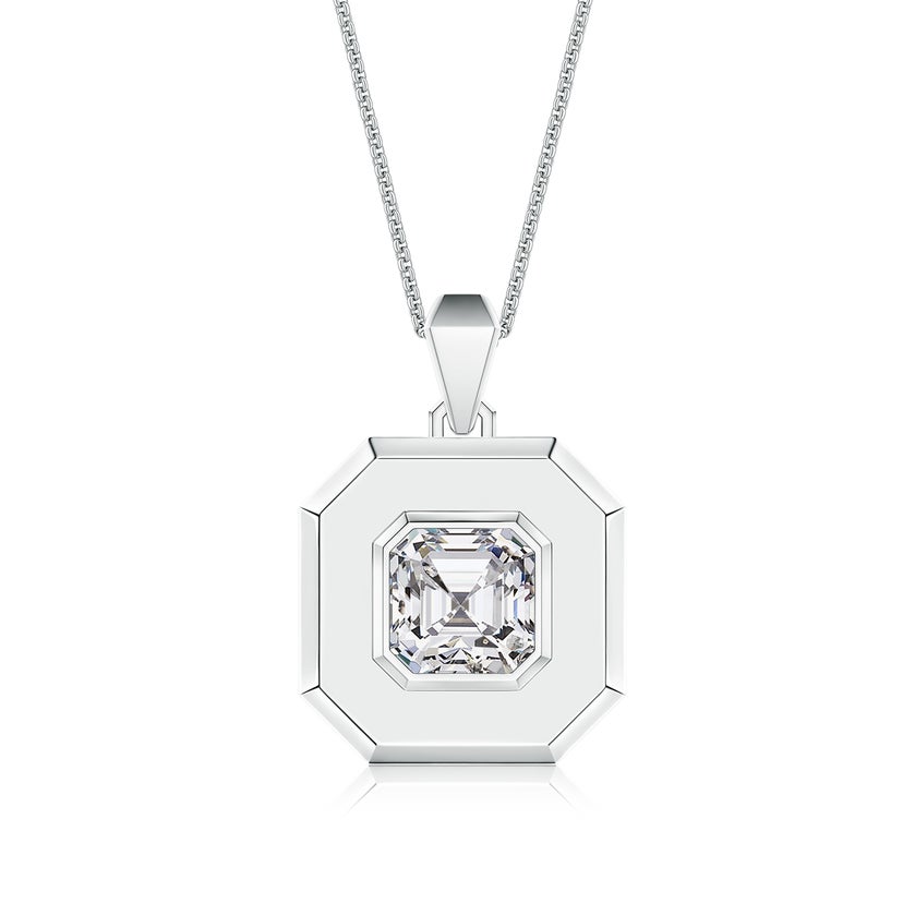Asscher-Cut Diamond Men's Octagon Medallion Pendant With Chain