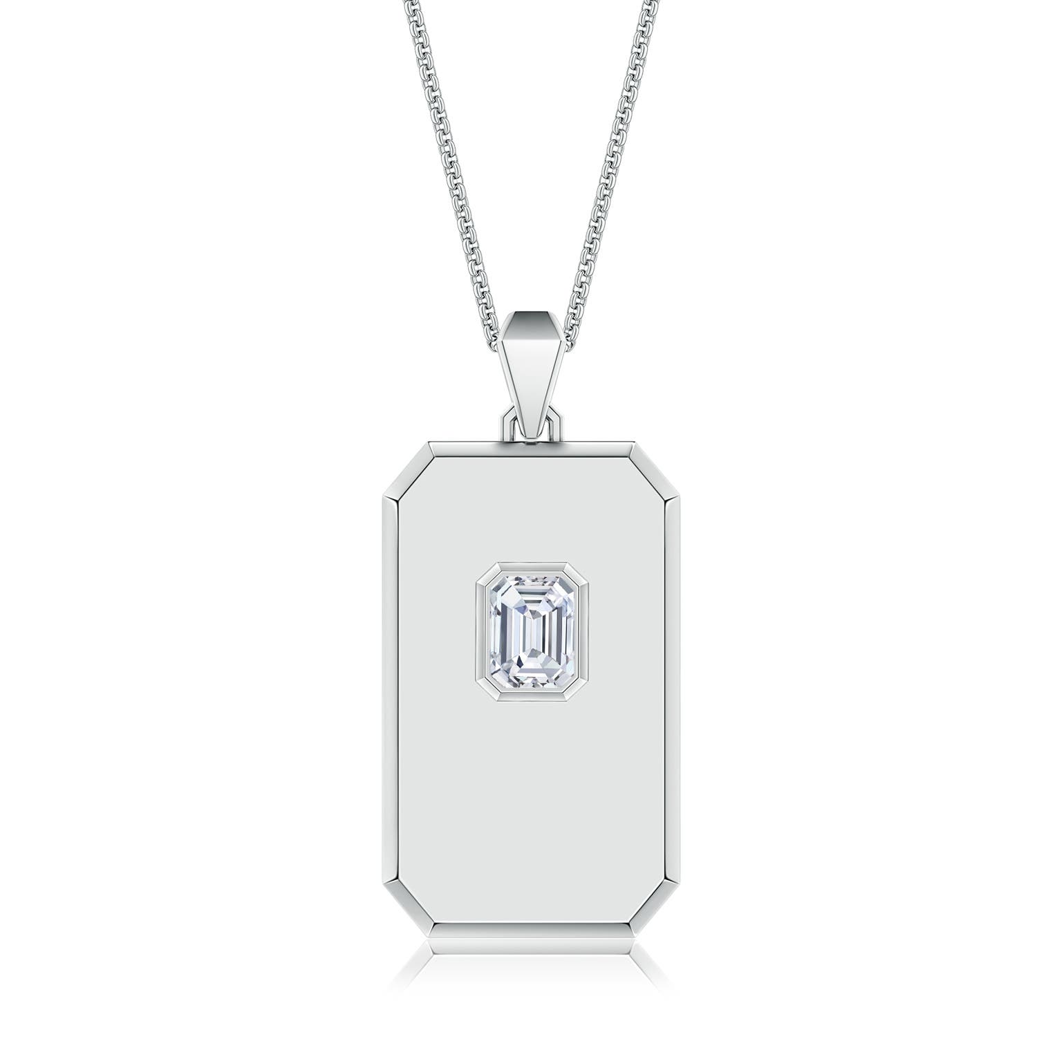7x5mm GVS2 Emerald-Cut Diamond Men's Elongated Octagon Tag Pendant With Chain in White Gold