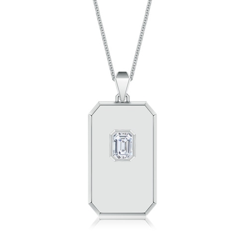 7x5mm GVS2 Emerald-Cut Diamond Men's Elongated Octagon Tag Pendant With Chain in White Gold