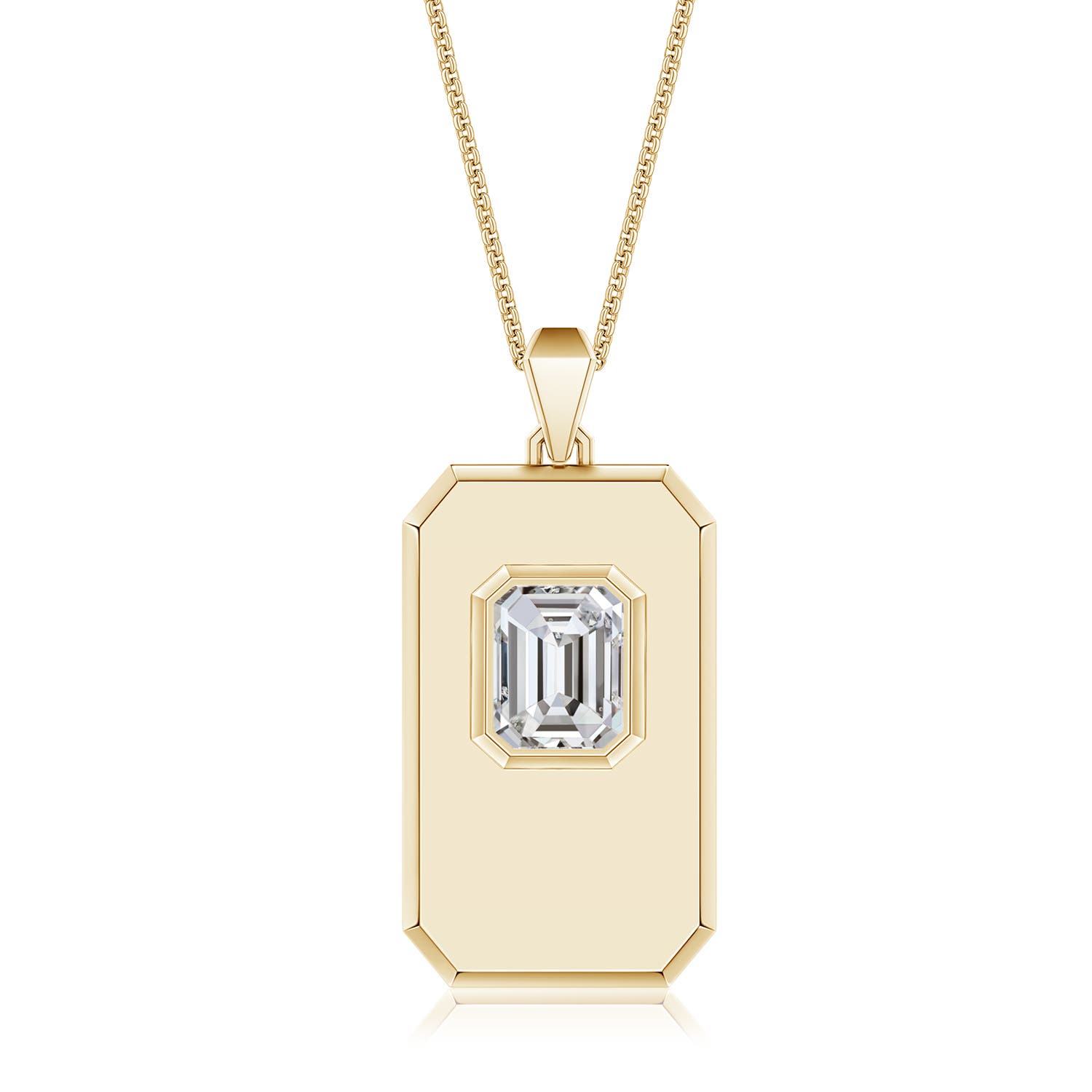 Emerald-Cut Emerald Men's Elongated Octagon Tag Pendant With Chain