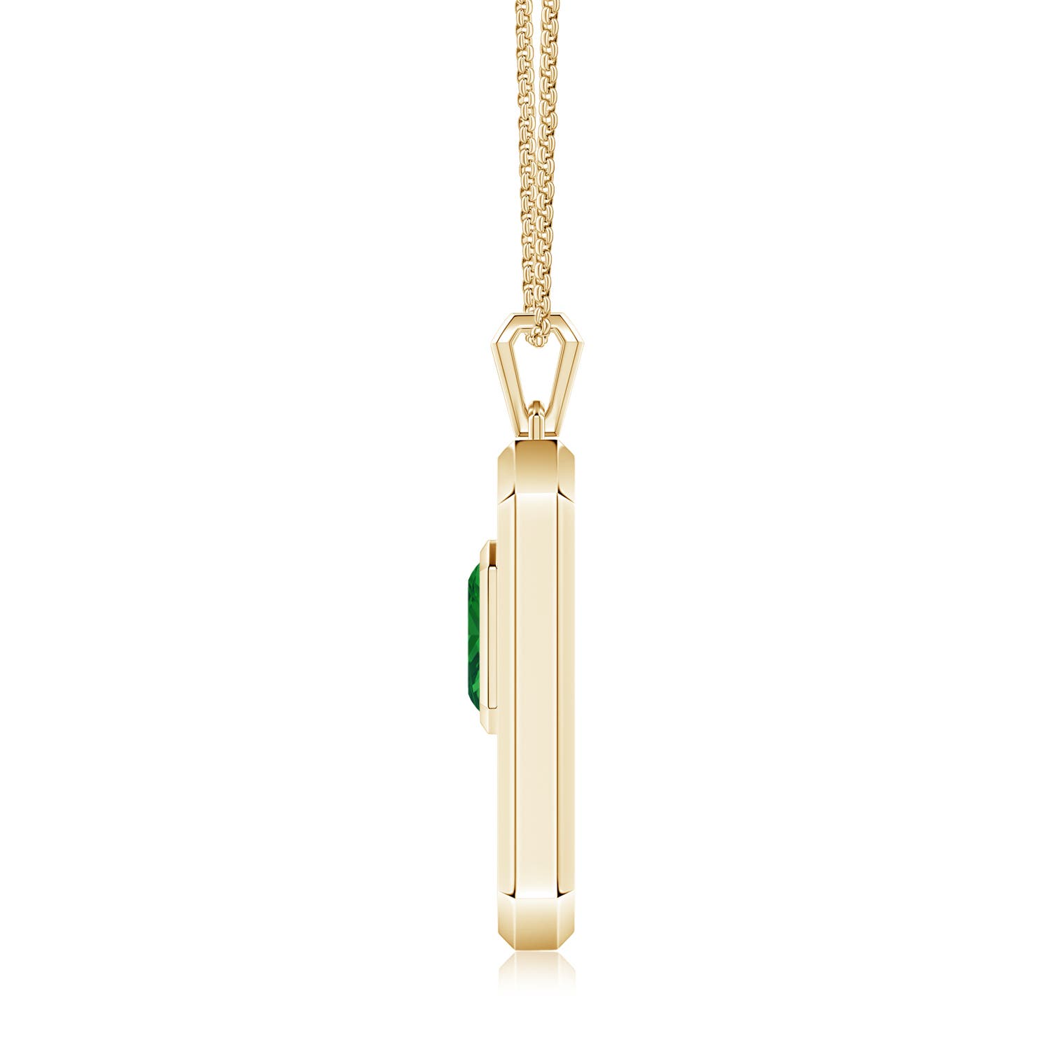 Emerald-Cut Emerald Men's Elongated Octagon Tag Pendant With Chain