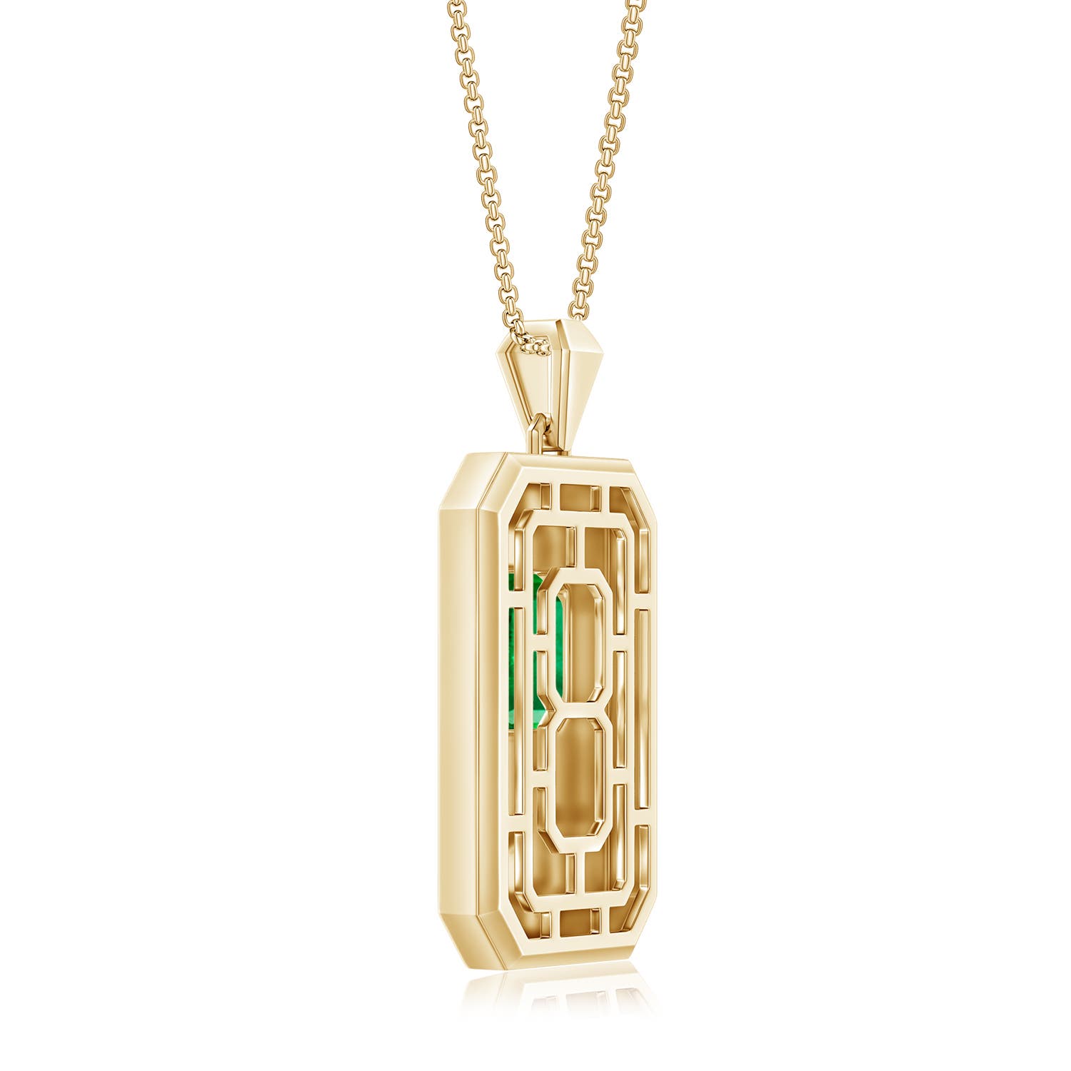 Emerald-Cut Emerald Men's Elongated Octagon Tag Pendant With Chain