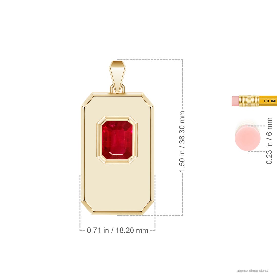 Emerald-Cut Ruby Men's Elongated Octagon Tag Pendant With Chain