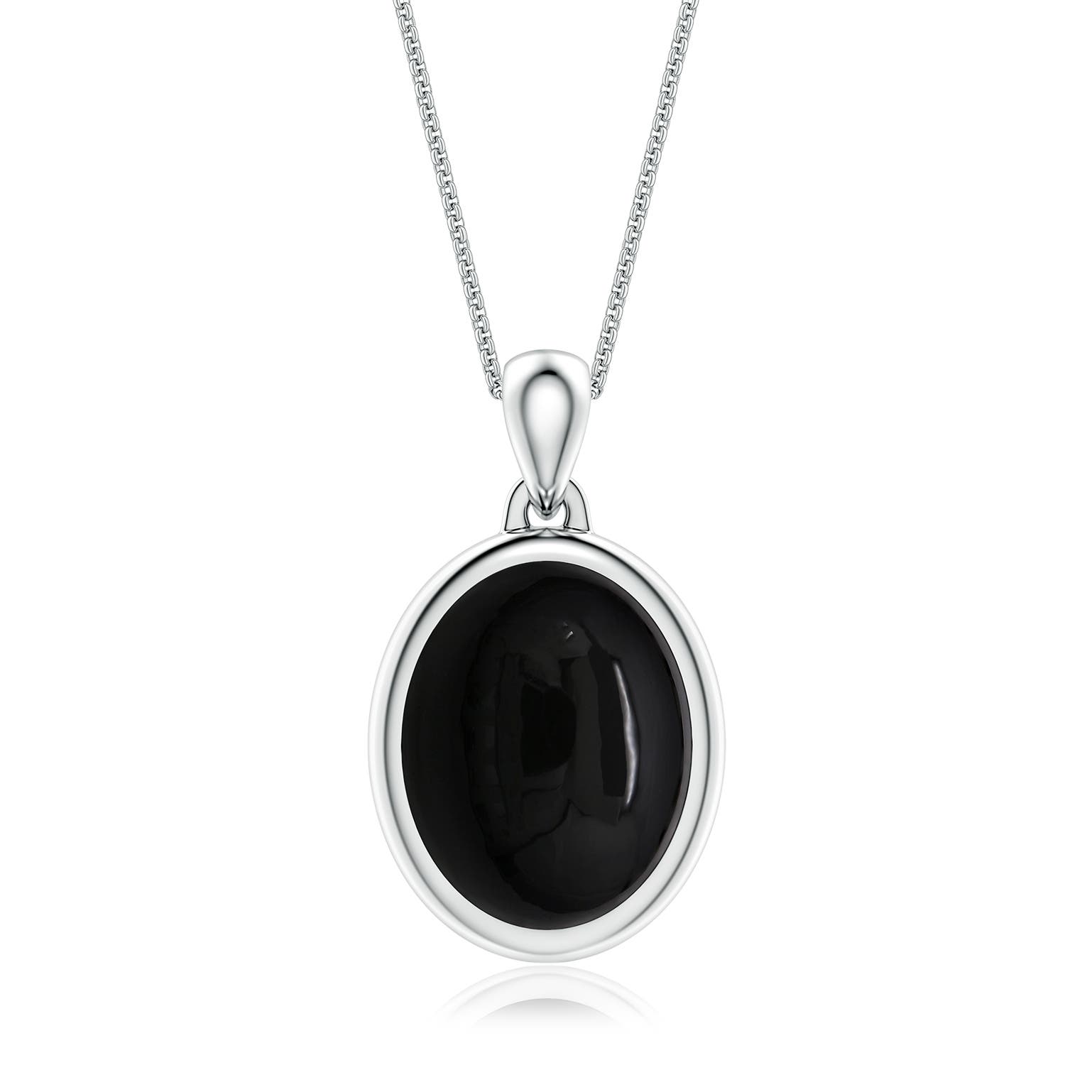 14x11mm AAA Oval Black Onyx Men's Medallion Pendant With Chain in White Gold