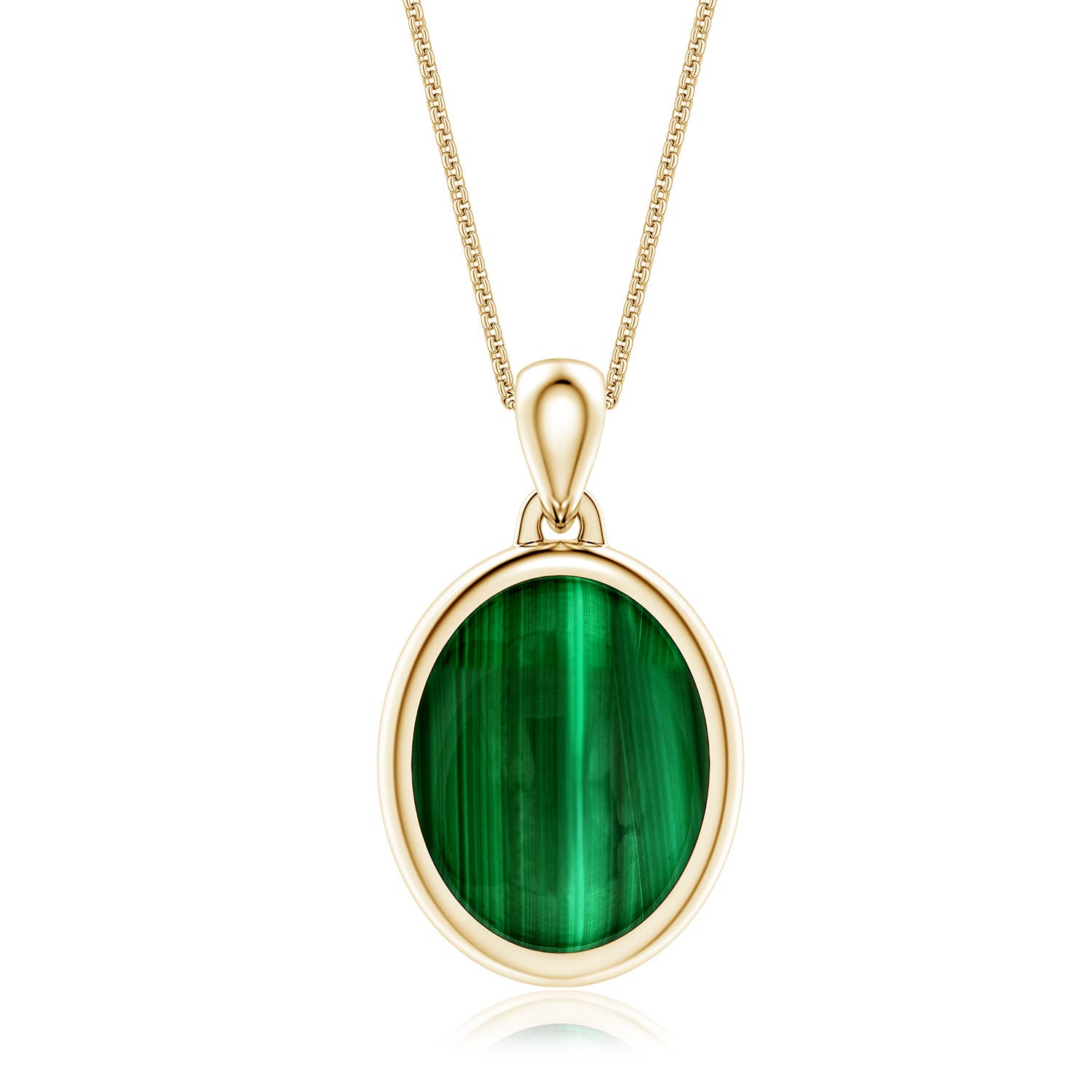14x11mm AAA Oval Malachite Men's Medallion Pendant With Chain in Yellow Gold