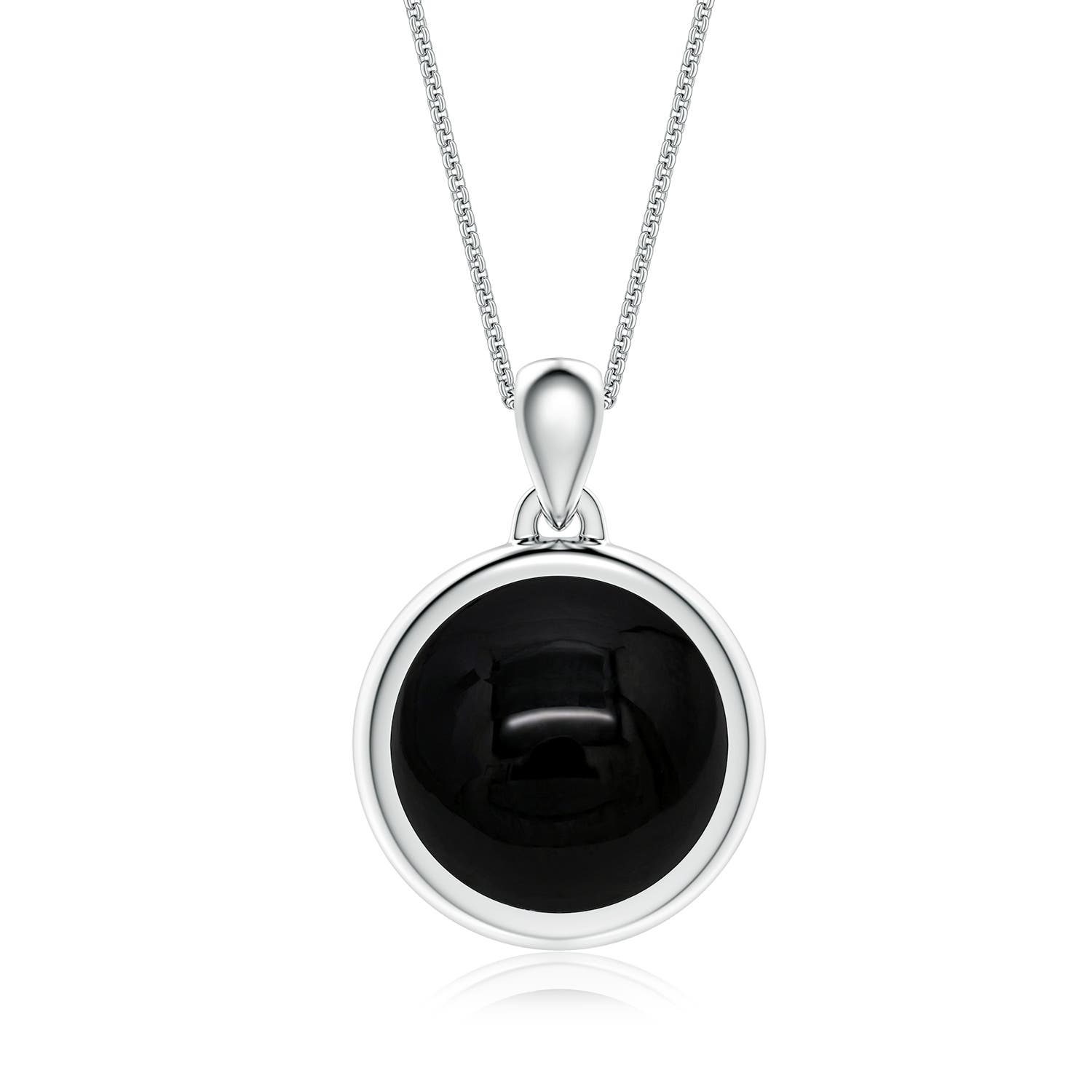 12mm AAA Round Black Onyx Men's Medallion Pendant With Chain in White Gold