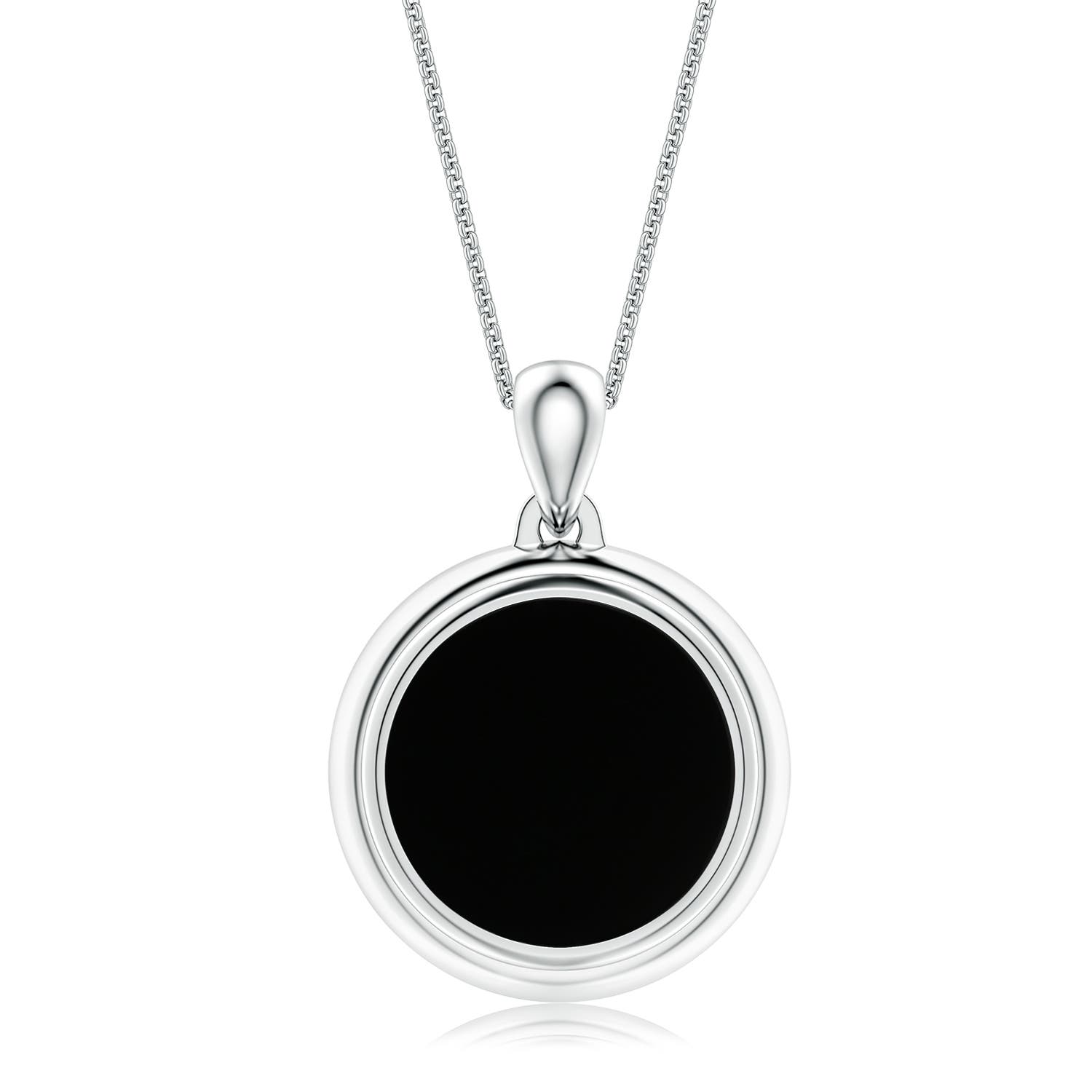 13mm AAA Bezel-Set Round Black Onyx Men's Medallion Pendant With Chain in White Gold