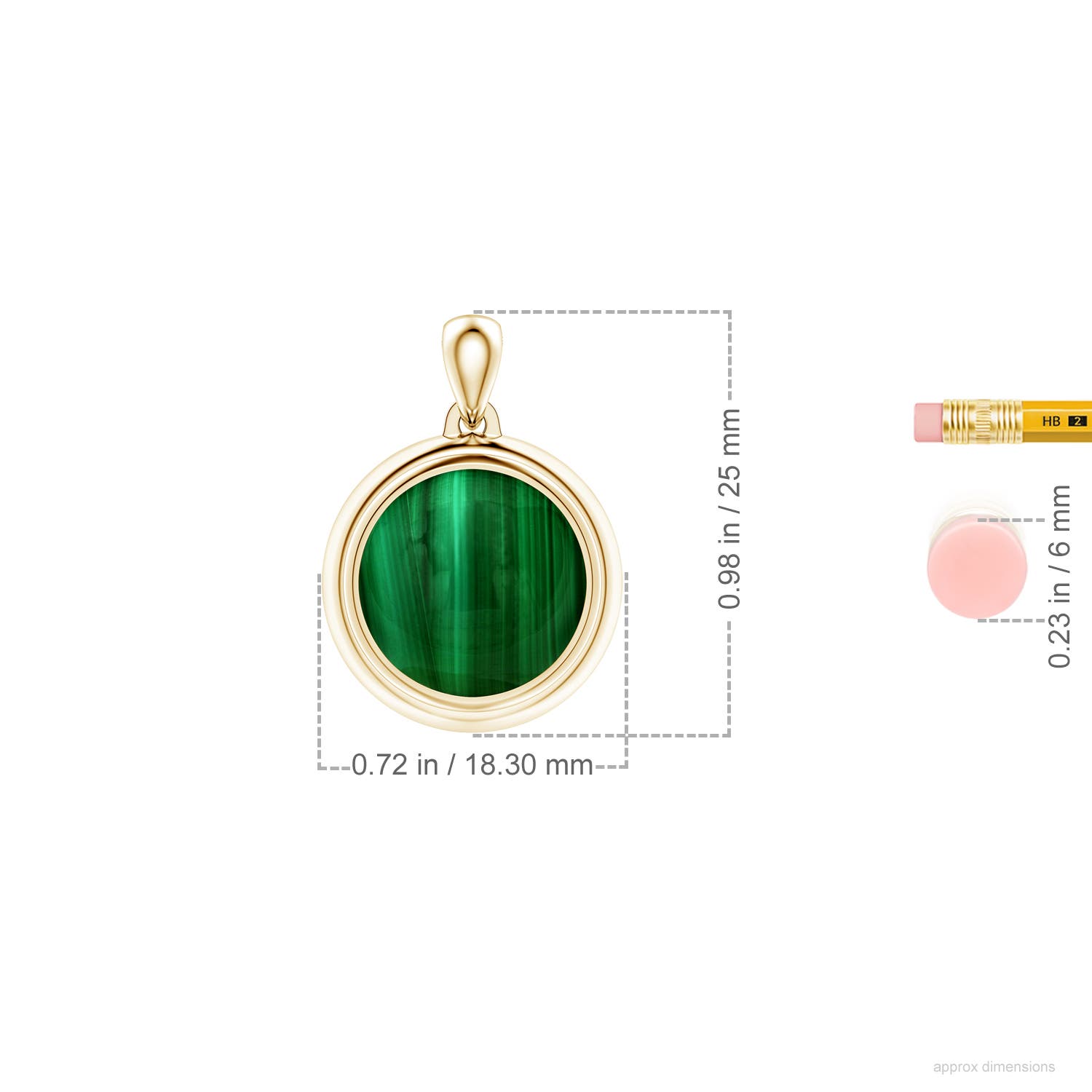 13mm AAA Bezel-Set Round Malachite Men's Medallion Pendant With Chain in Yellow Gold - ruler