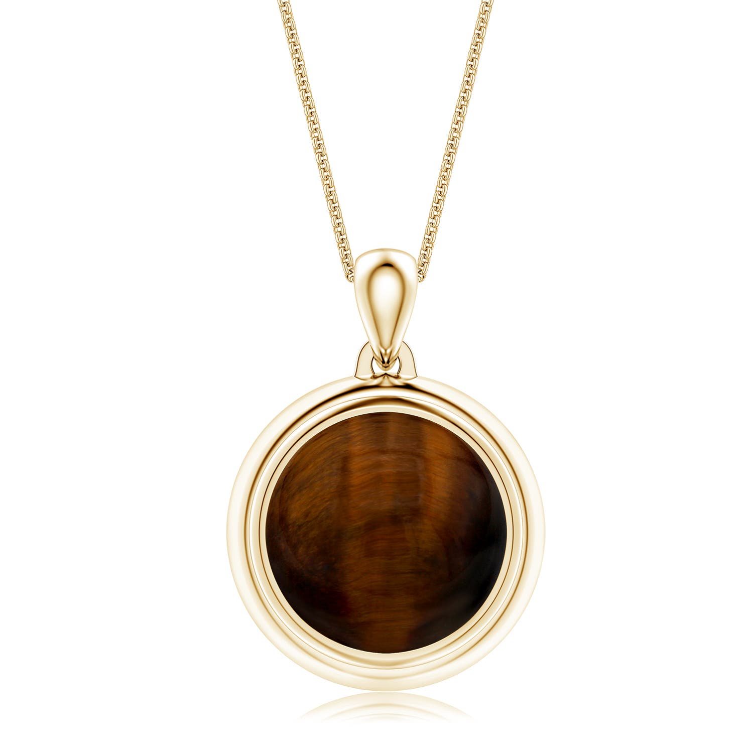 13mm AAA Bezel-Set Round Tiger's Eye Men's Medallion Pendant With Chain in Yellow Gold