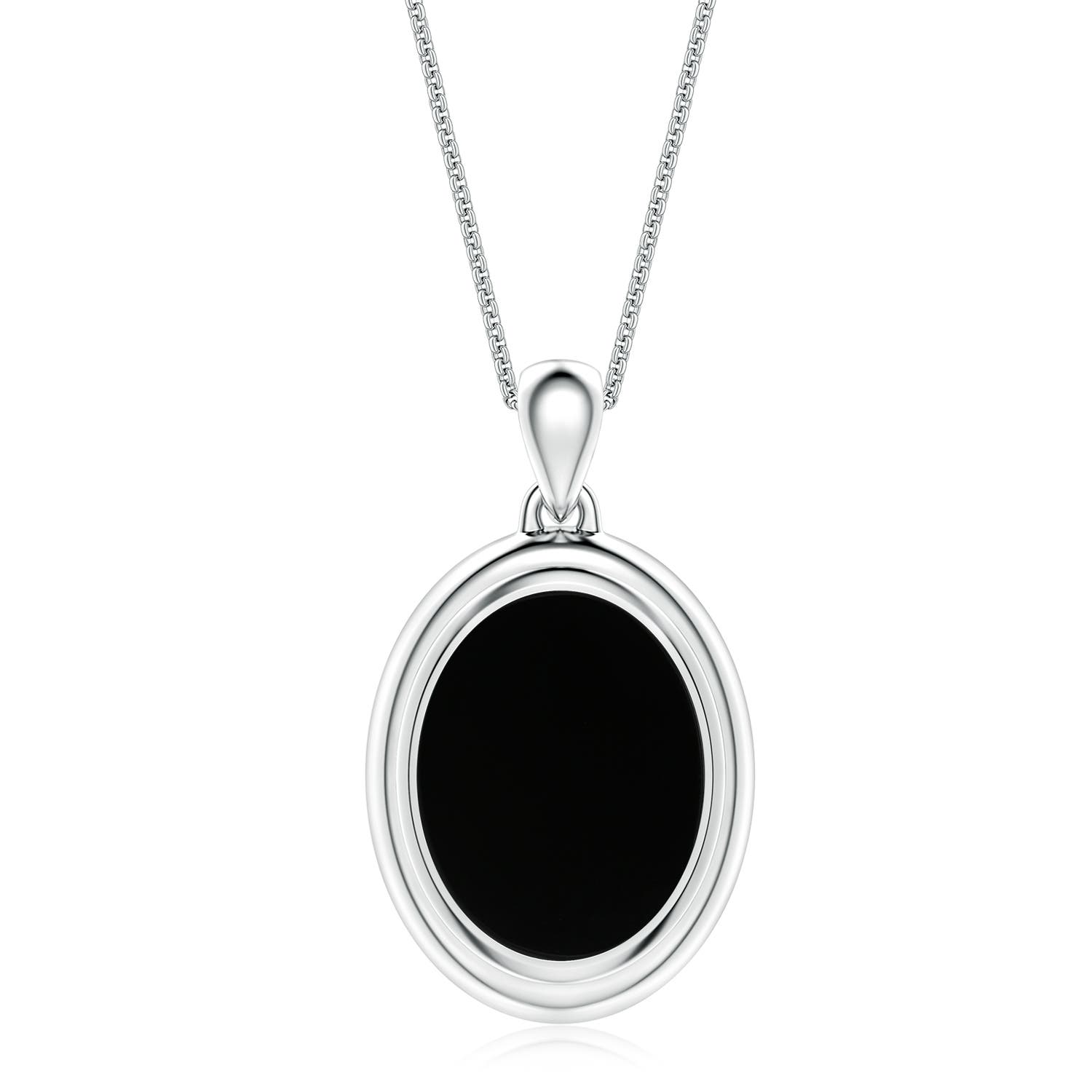 15x12mm AAA Bezel-Set Oval Black Onyx Men's Medallion Pendant With Chain in White Gold