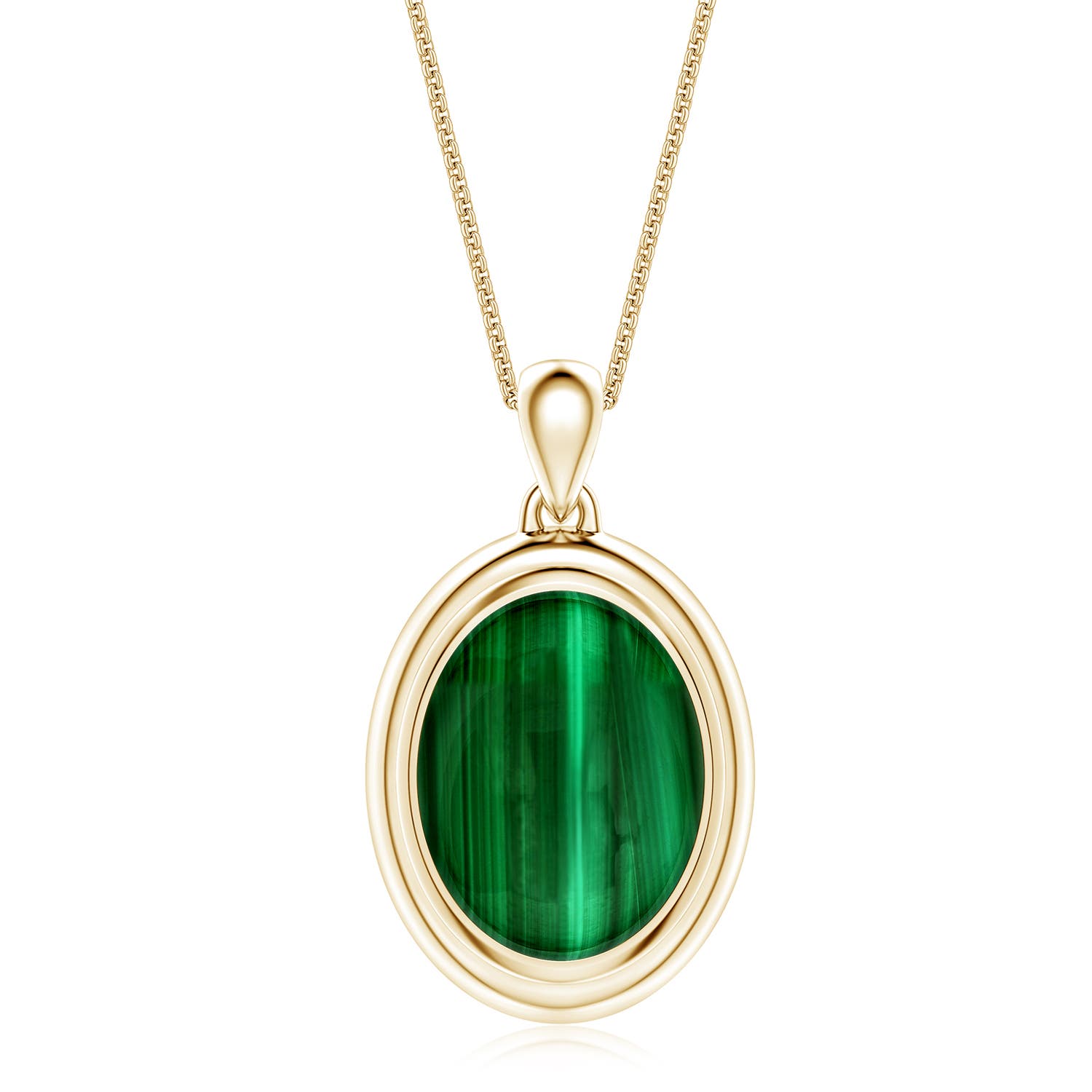 15x12mm AAA Bezel-Set Oval Malachite Men's Medallion Pendant With Chain in Yellow Gold