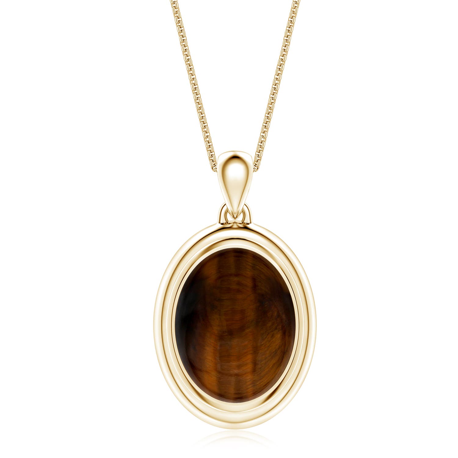 15x12mm AAA Bezel-Set Oval Tiger's Eye Men's Medallion Pendant With Chain in Yellow Gold