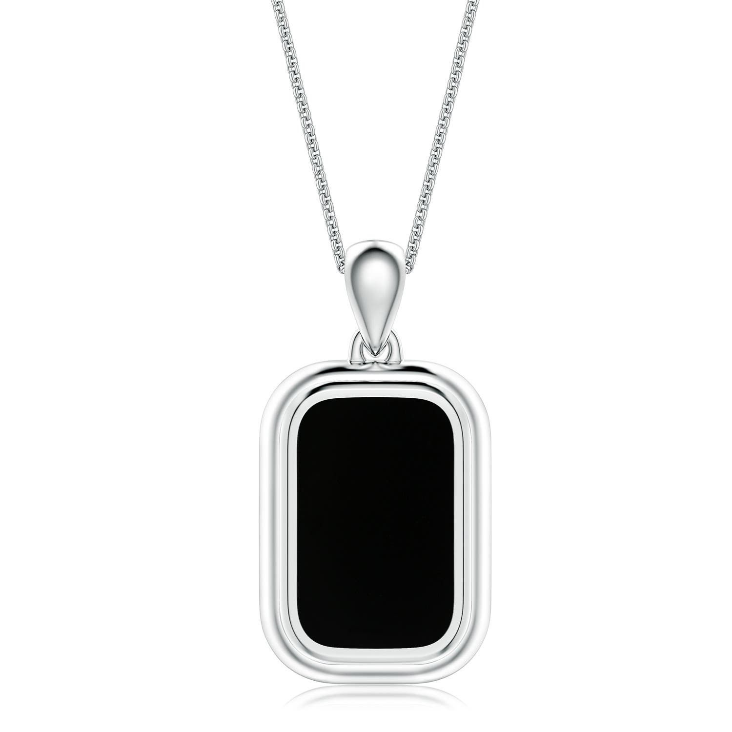 16x10mm AAA Cushion Rectangular Black Onyx Men's Tag Pendant With Chain in White Gold
