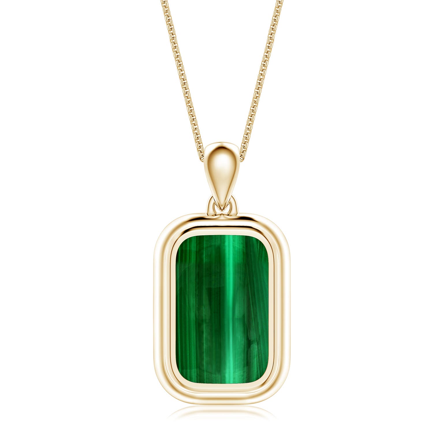 16x10mm AAA Cushion Rectangular Malachite Men's Tag Pendant With Chain in Yellow Gold