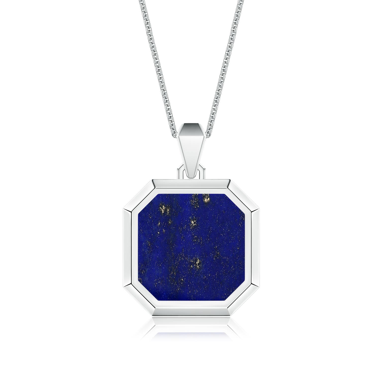 14mm AAA Square Emerald-Cut Lapis Lazuli Men's Octagon Medallion Pendant With Chain in White Gold