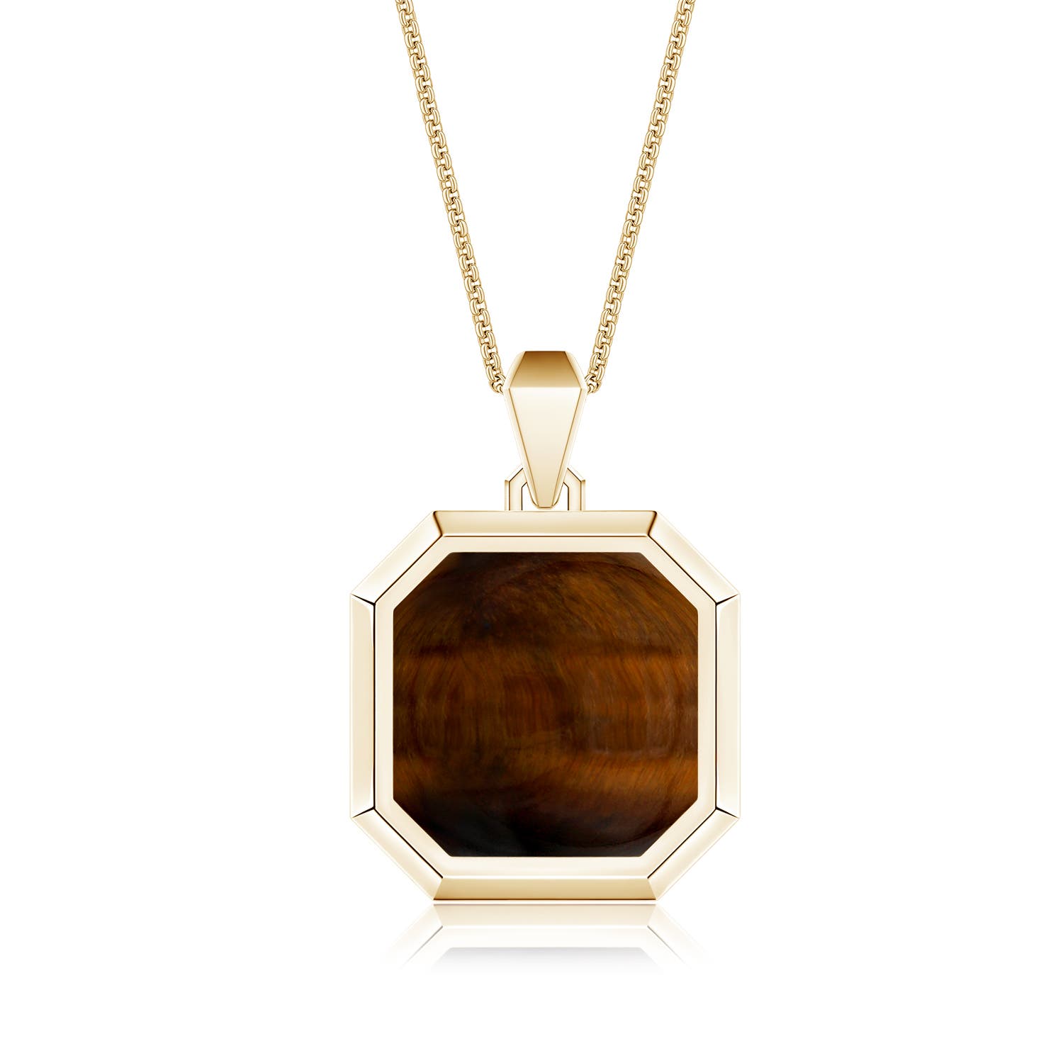 14mm AAA Square Emerald-Cut Tiger's Eye Men's Octagon Medallion Pendant With Chain in Yellow Gold
