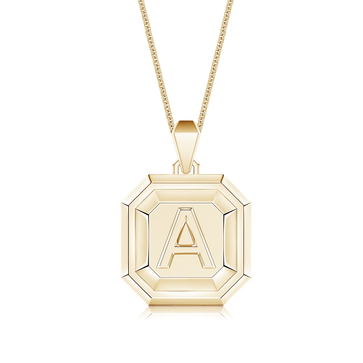 Men's Capital 'A' Octagon Medallion Initial Pendant With Chain in Yellow Gold