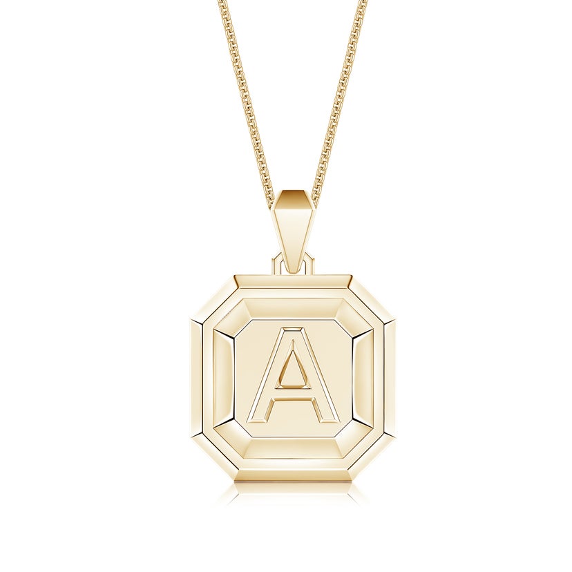 Men's Capital 'A' Octagon Medallion Initial Pendant With Chain