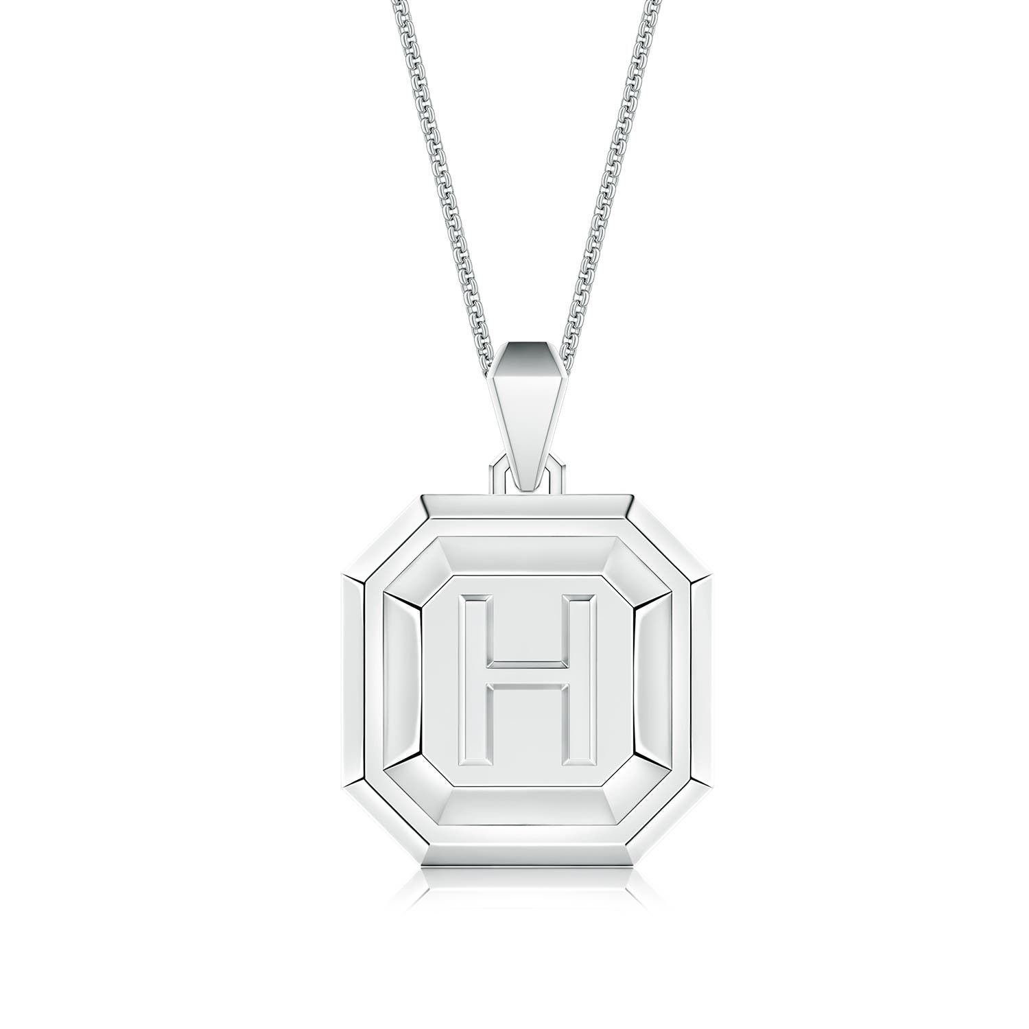 Men's Capital 'H' Octagon Medallion Initial Pendant With Chain