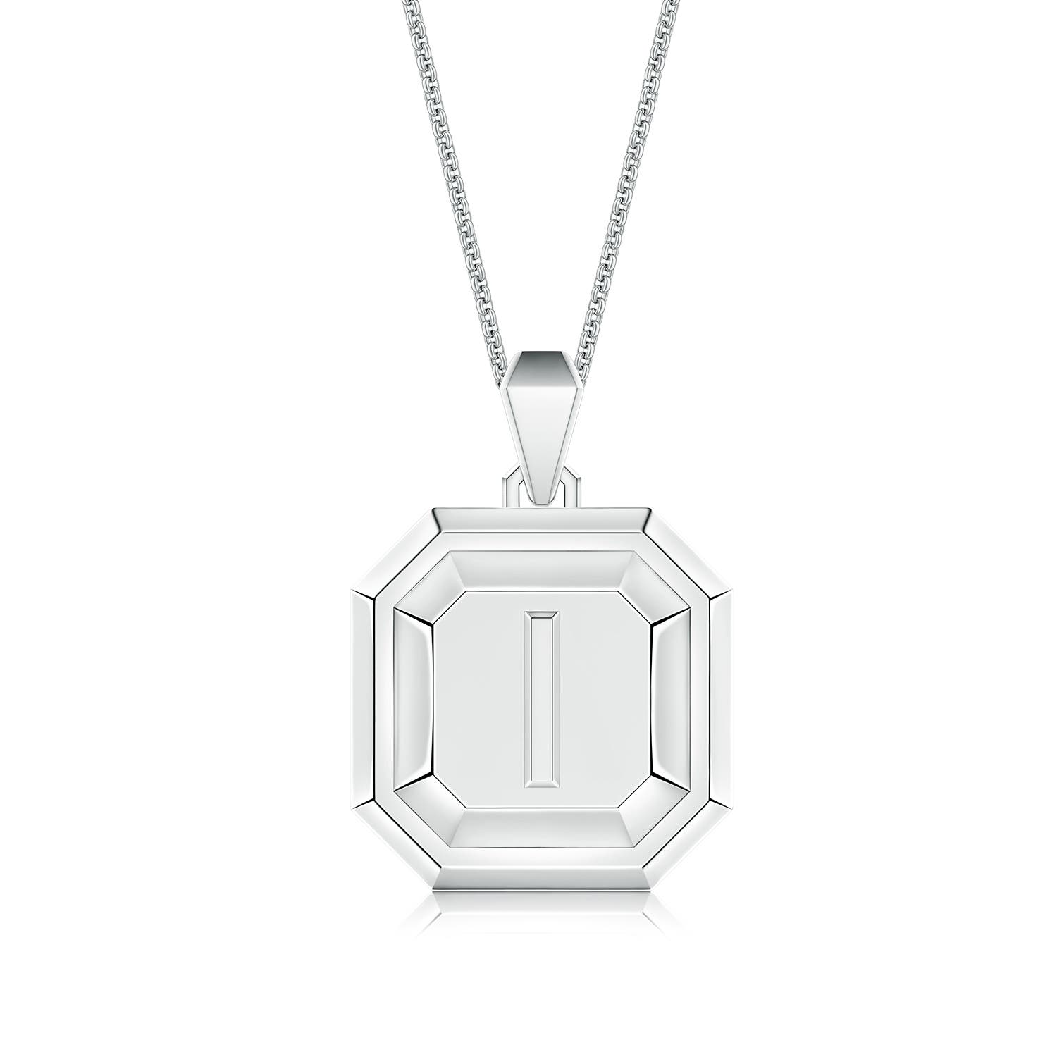 Men's Capital 'I' Octagon Medallion Initial Pendant With Chain in White Gold
