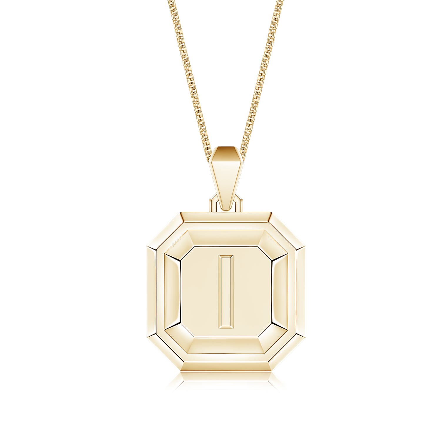 Men's Capital 'I' Octagon Medallion Initial Pendant With Chain in Yellow Gold