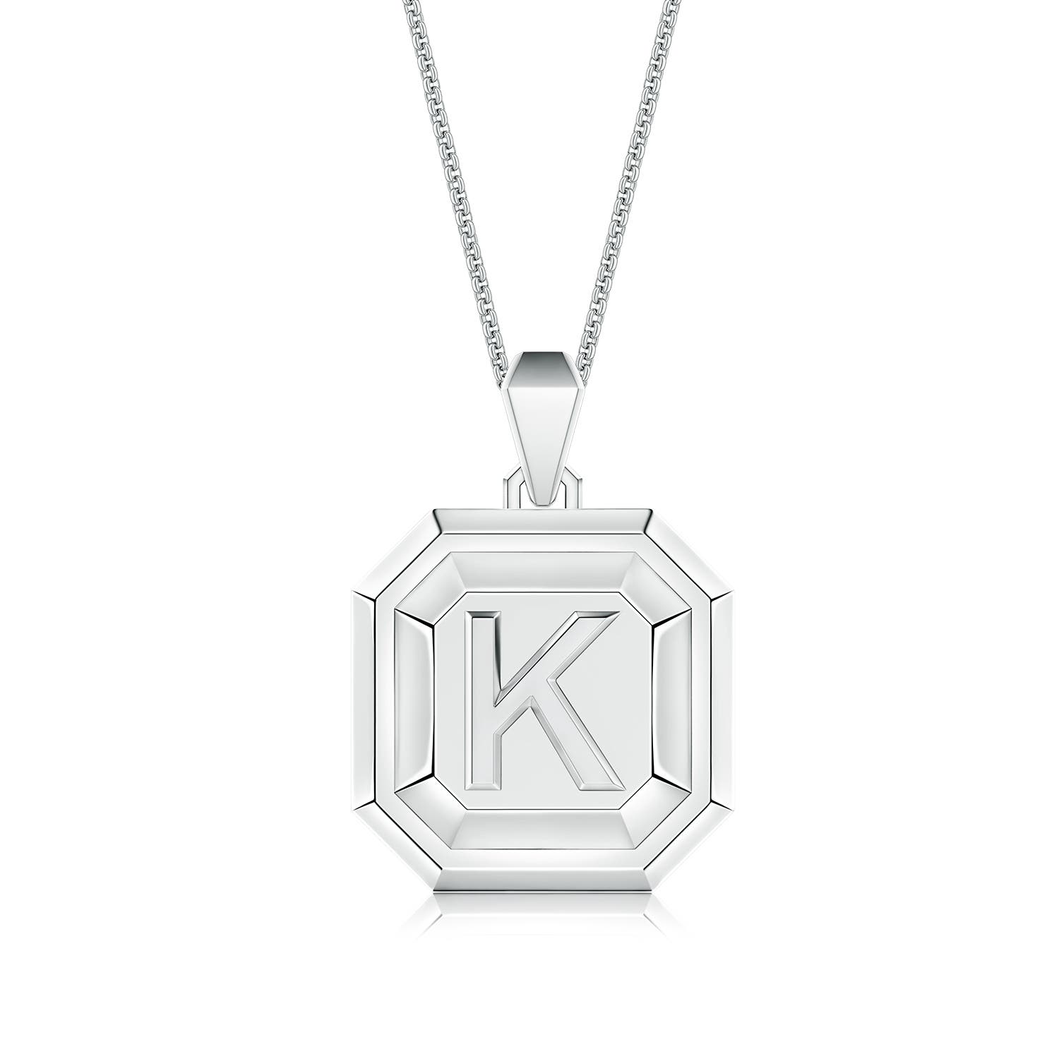 Men's Capital 'K' Octagon Medallion Initial Pendant With Chain