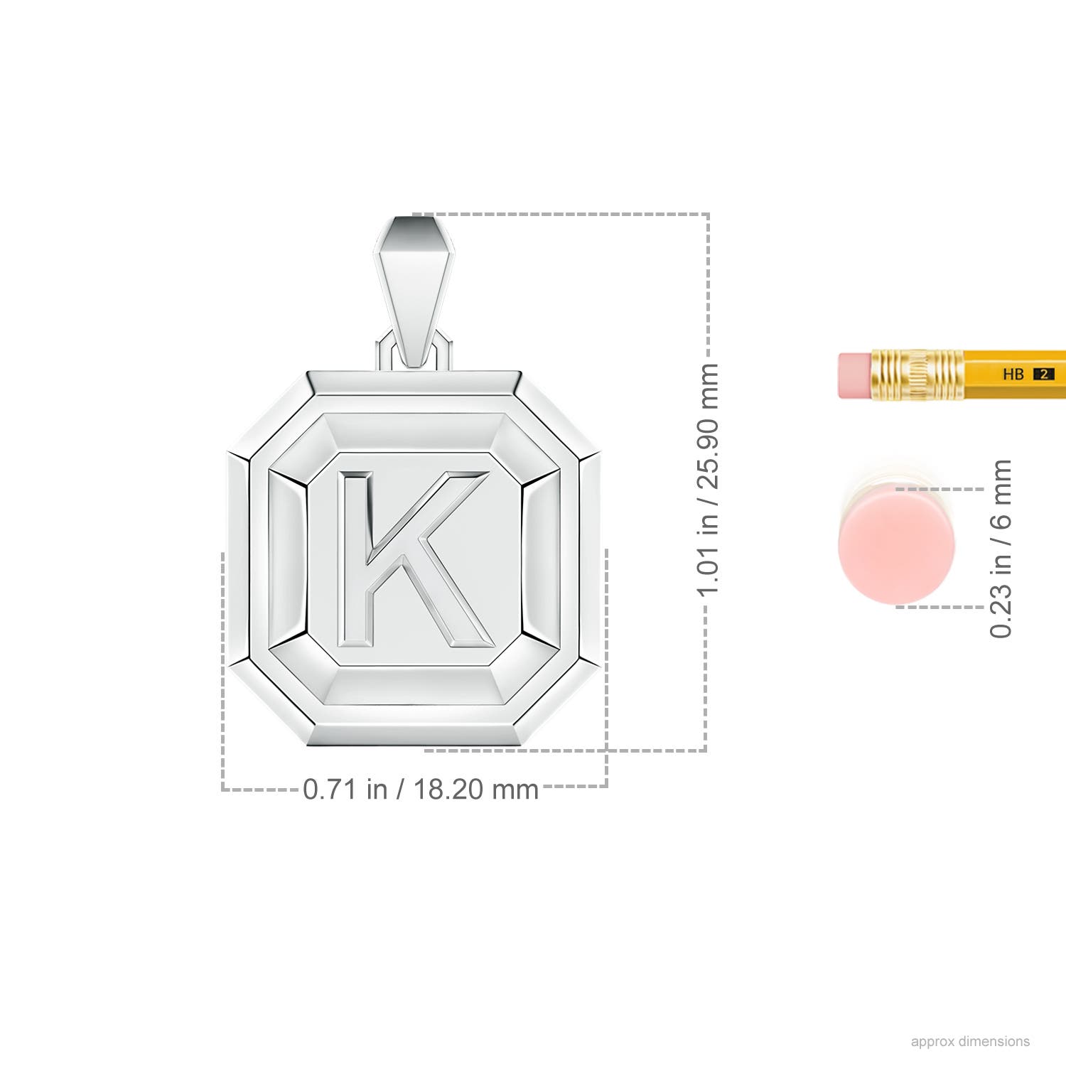 Men's Capital 'K' Octagon Medallion Initial Pendant With Chain