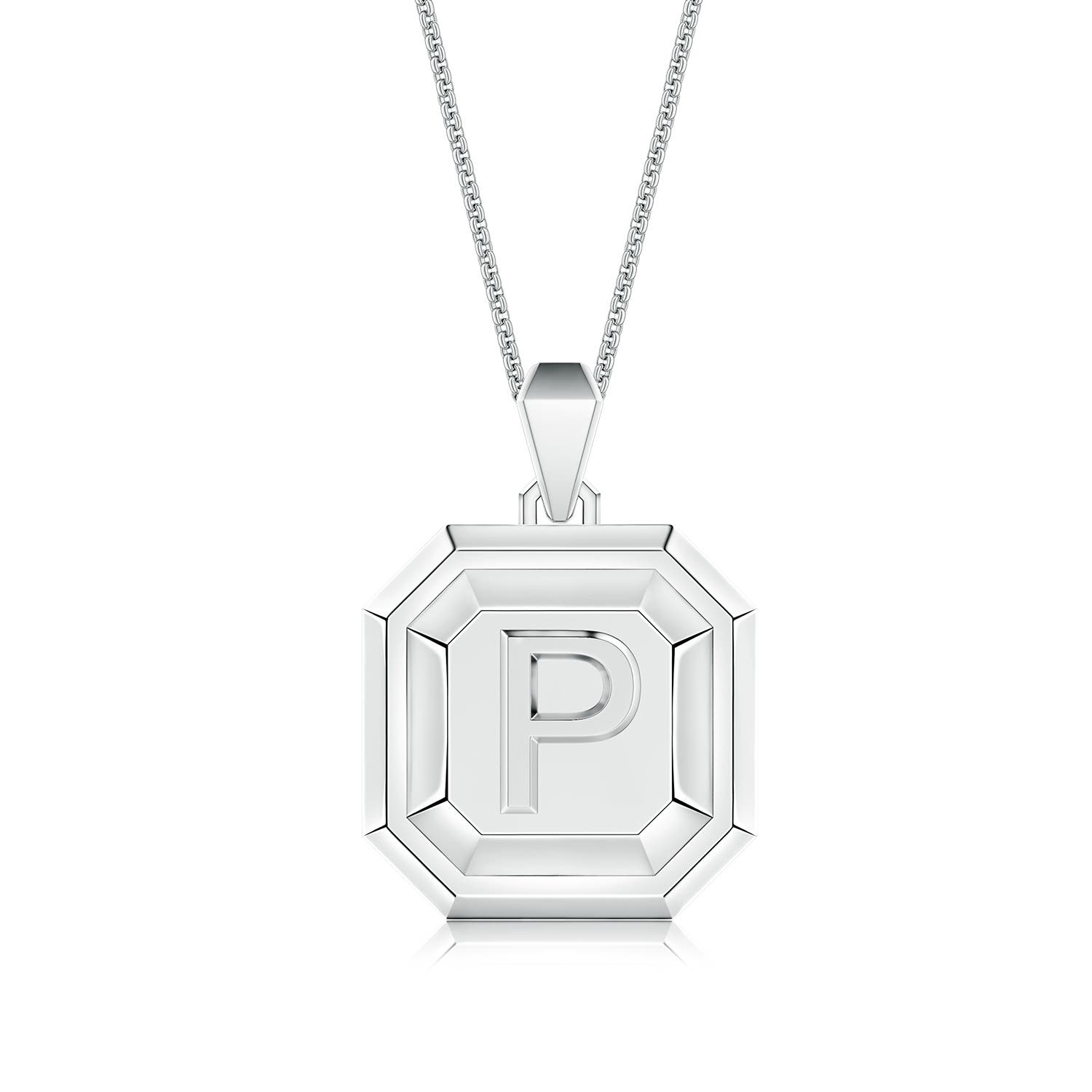 Men's Capital 'P' Octagon Medallion Initial Pendant With Chain