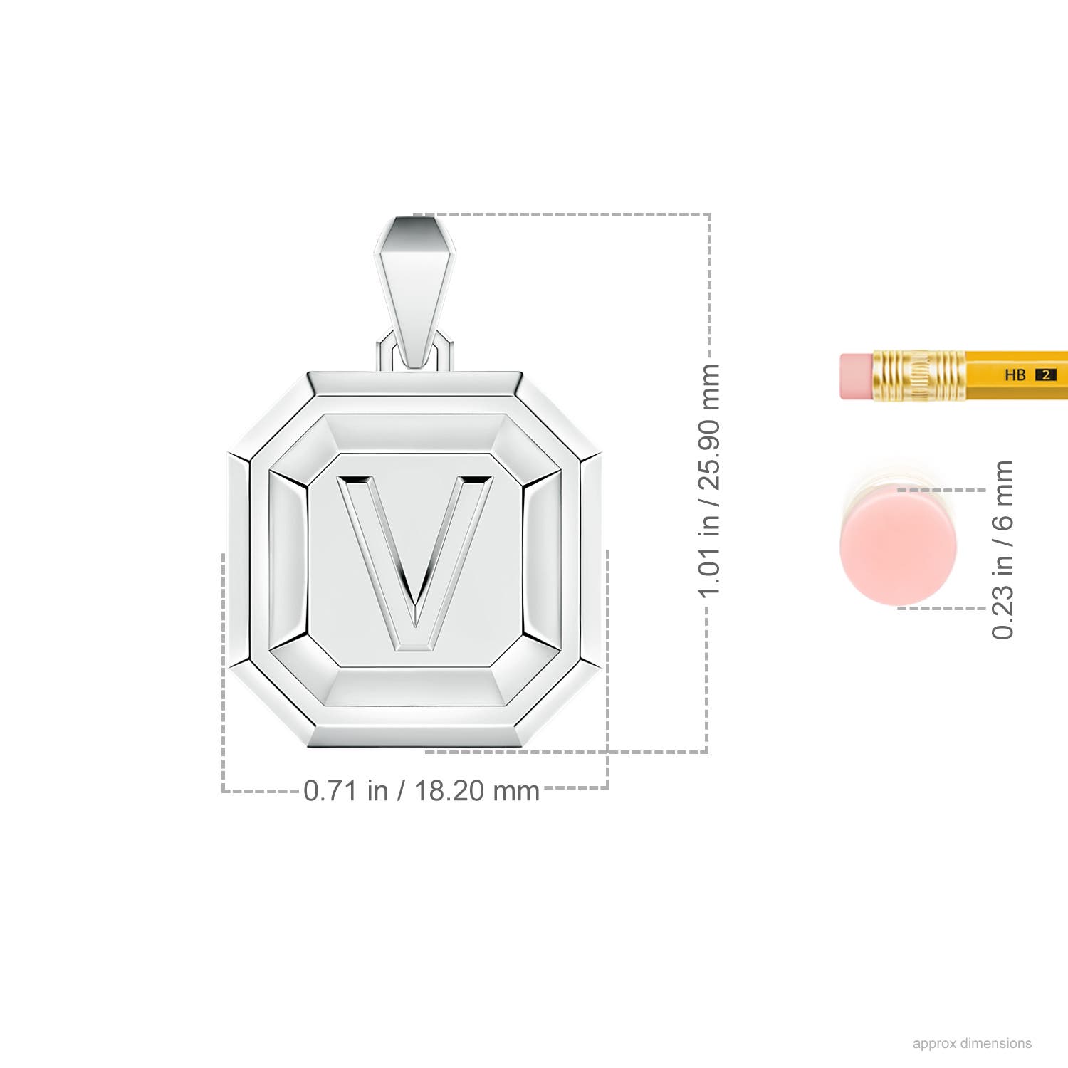 Men's Capital 'V' Octagon Medallion Initial Pendant With Chain