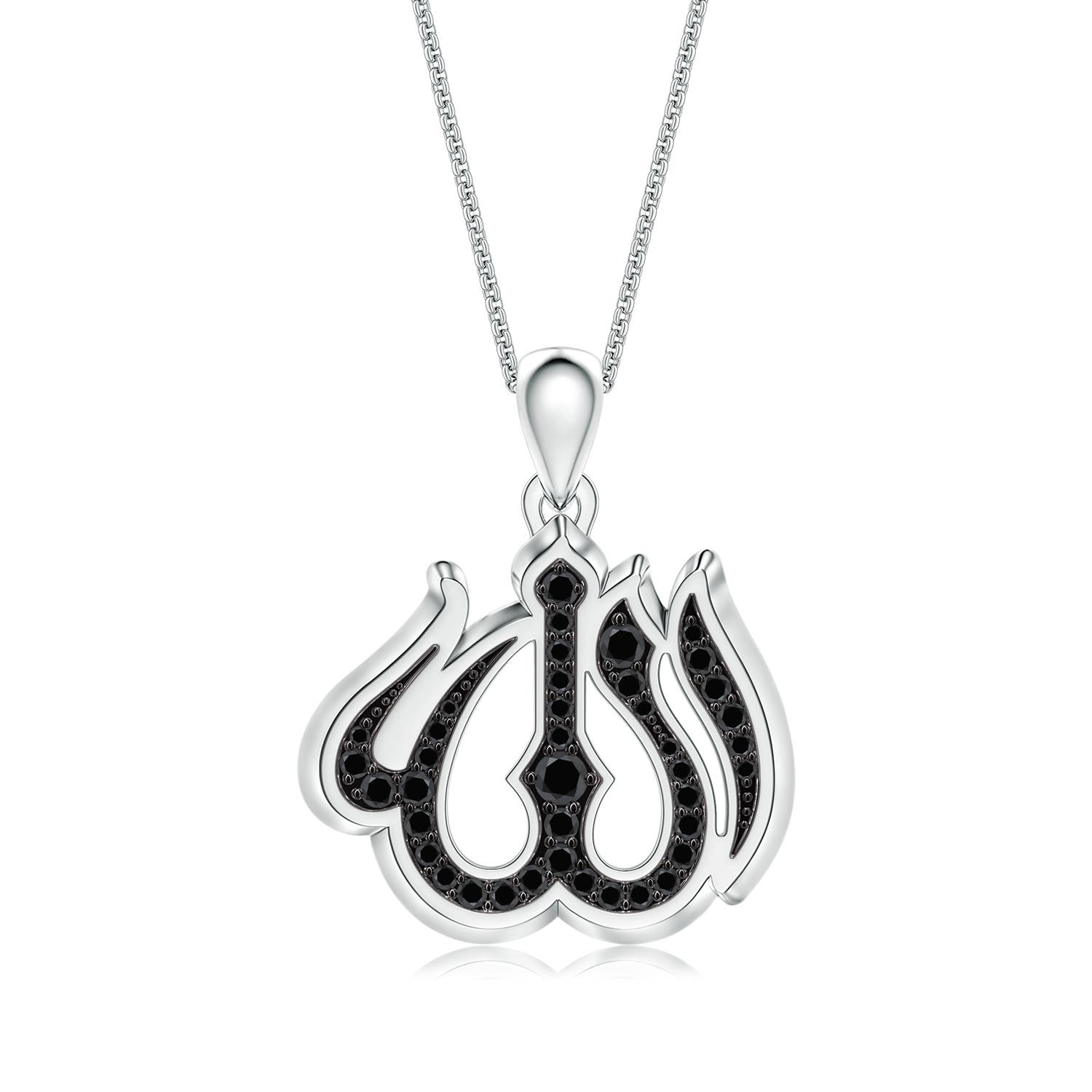 2.1mm AA Pavé-Set Enhanced Black Diamond Men’s Allah Pendant in White Gold