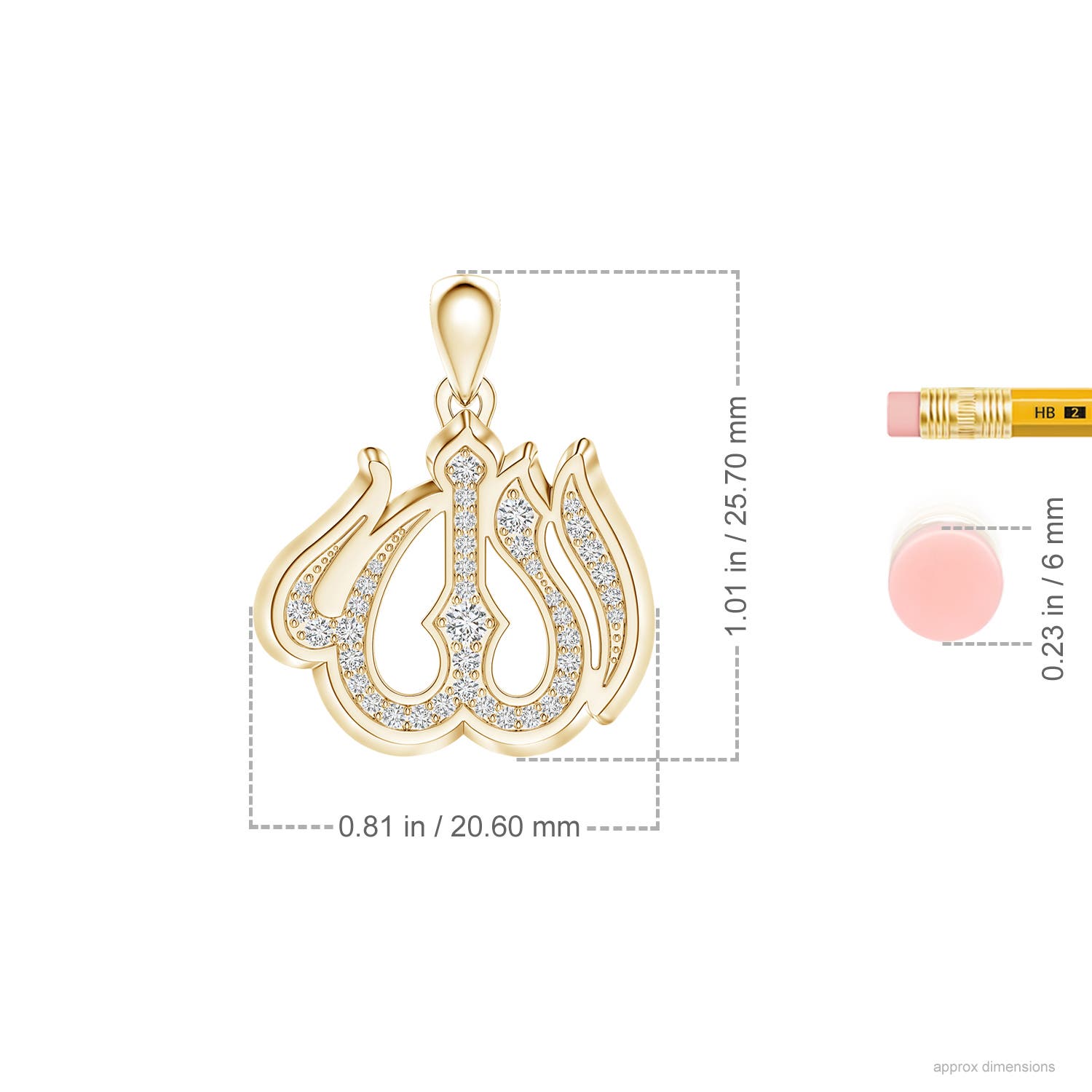 2.1mm HSI2 Pavé-Set Diamond Men’s Allah Pendant in Yellow Gold - ruler