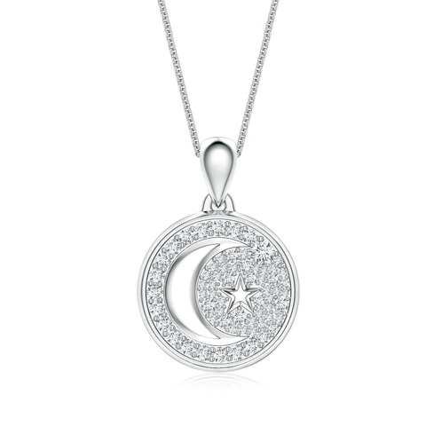 2.3mm GVS2 Pavé-Set Diamond Men’s Crescent Moon and Star Pendant in White Gold