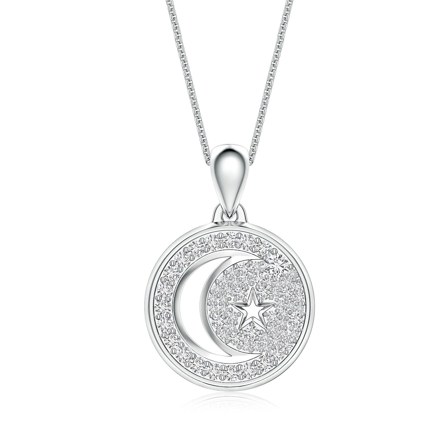 2.3mm HSI2 Pavé-Set Diamond Men’s Crescent Moon and Star Pendant in White Gold
