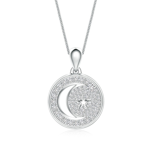 2.3mm HSI2 Pavé-Set Diamond Men’s Crescent Moon and Star Pendant in White Gold