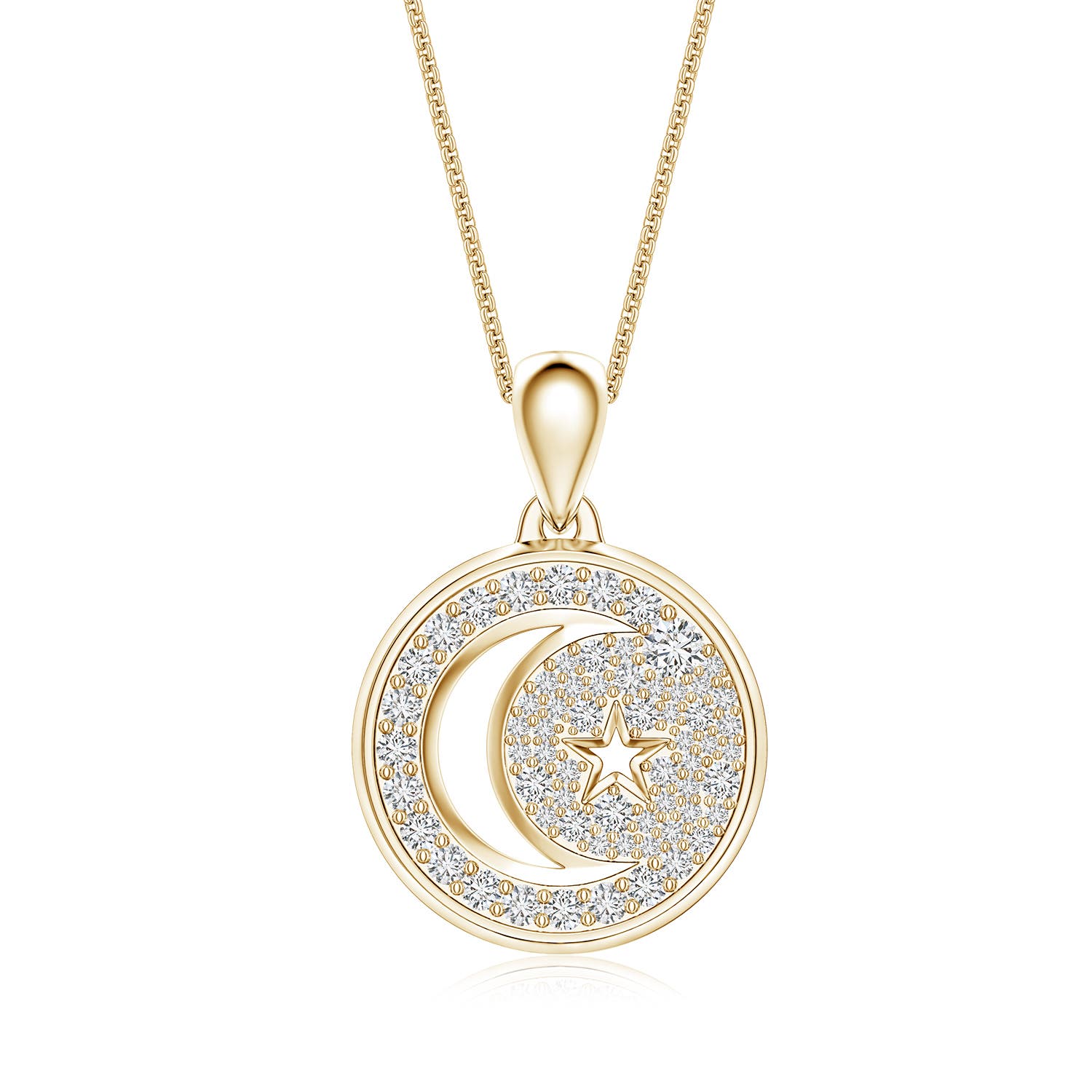 2.3mm HSI2 Pavé-Set Diamond Men’s Crescent Moon and Star Pendant in Yellow Gold