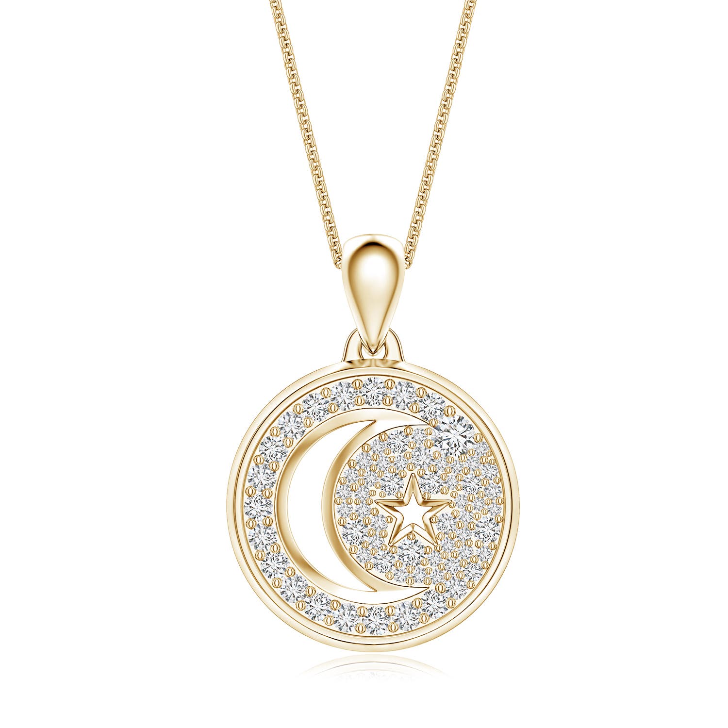 2.5mm HSI2 Pavé-Set Diamond Men’s Crescent Moon and Star Pendant in Yellow Gold