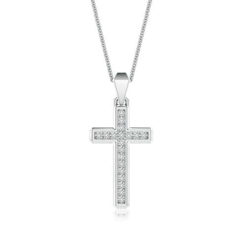 1.5mm HSI2 Pavé-Set Diamond Men's Cross Pendant in White Gold