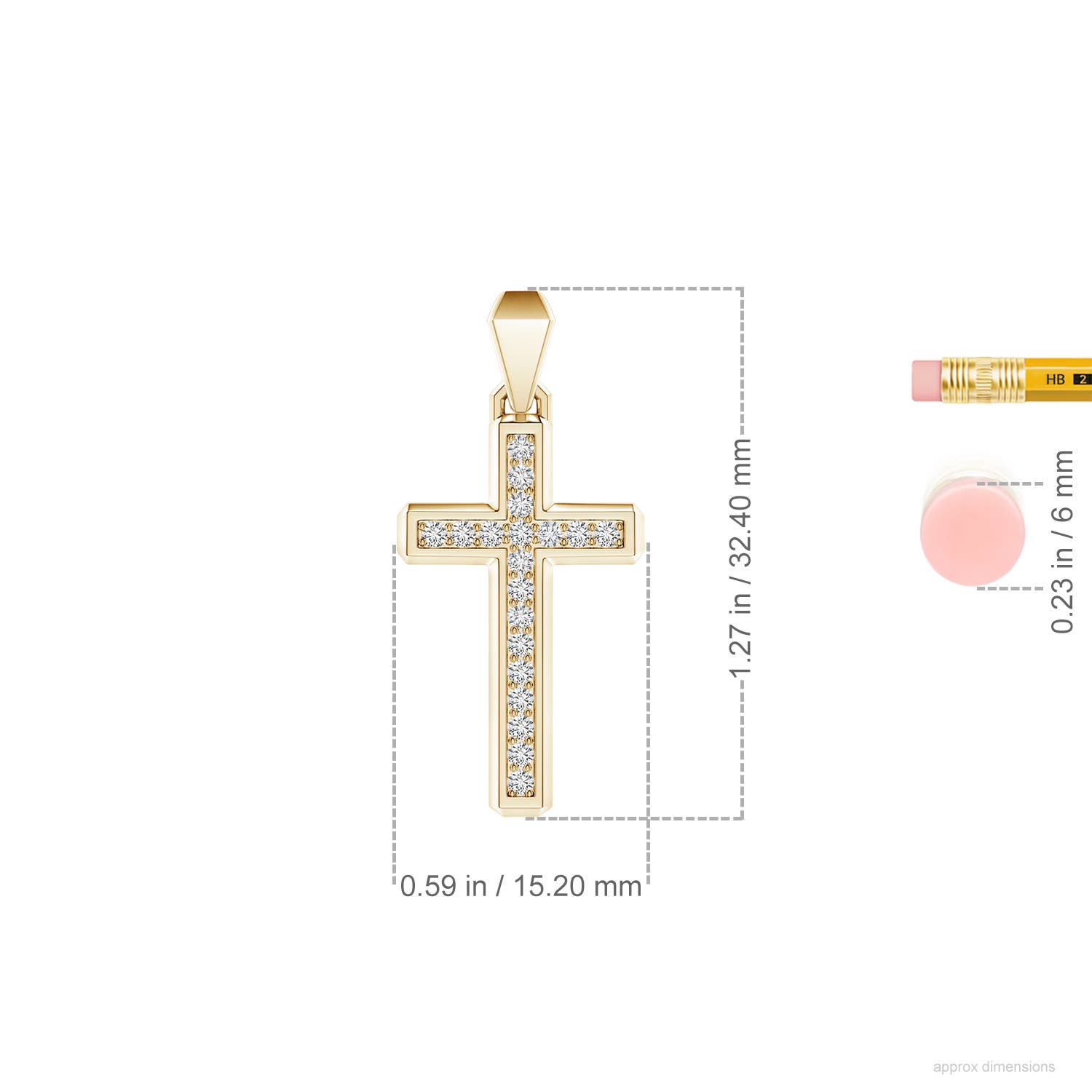 1.5mm HSI2 Pavé-Set Diamond Men's Cross Pendant in Yellow Gold - ruler