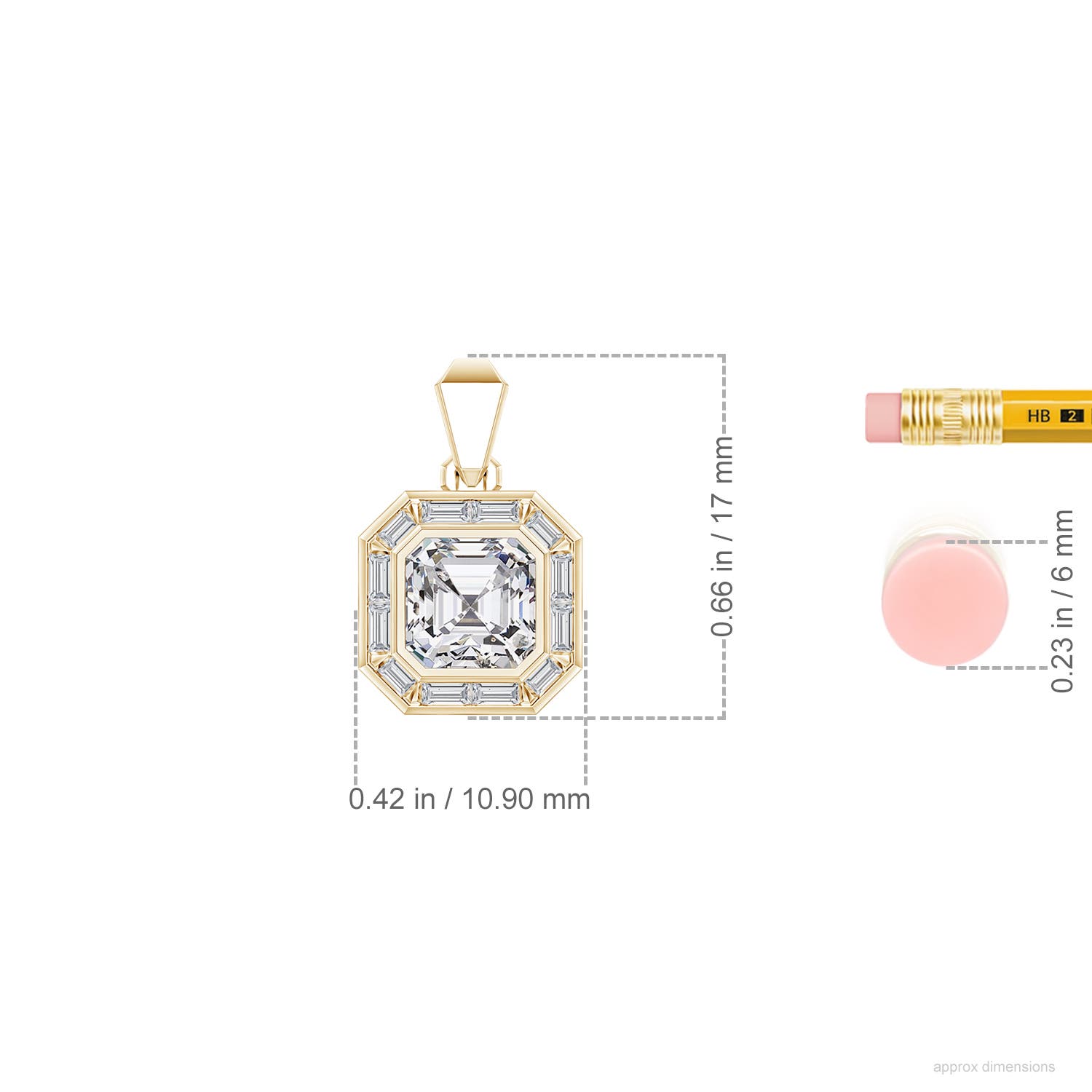 6mm HSI2 Asscher-Cut Diamond Men's Medallion Pendant in Yellow Gold - ruler