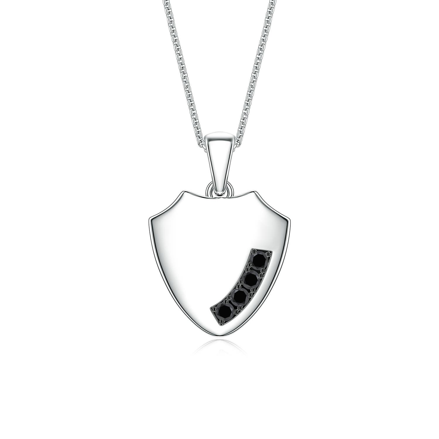 2mm AA Enhanced Black Diamond Shield-Shaped Men's Medallion Pendant in White Gold