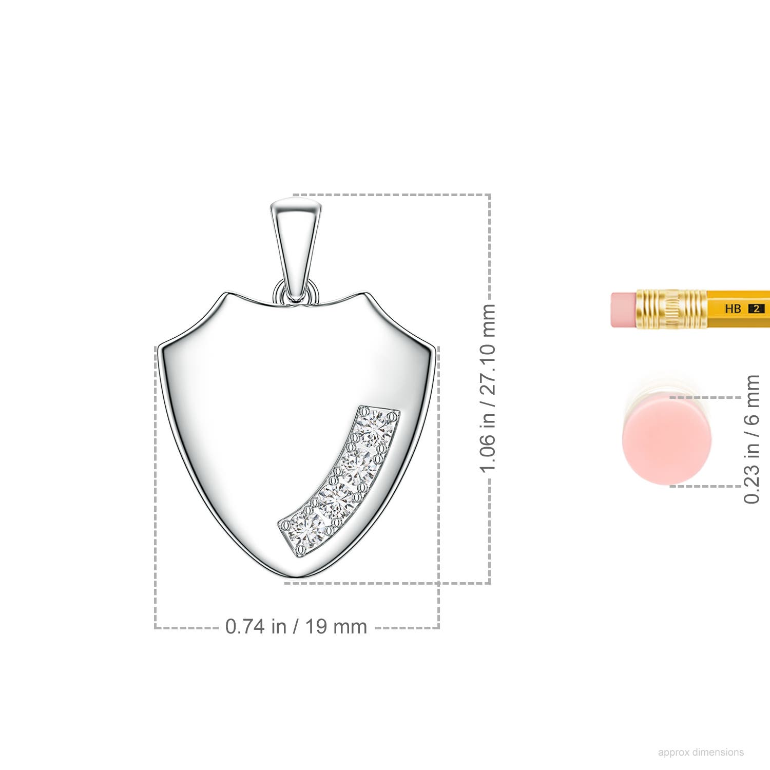 2.8mm HSI2 Diamond Shield-Shaped Men's Medallion Pendant in White Gold - ruler