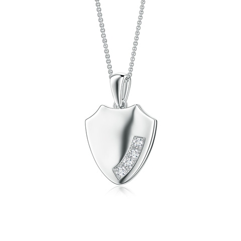 2mm GVS2 Diamond Shield-Shaped Men's Medallion Pendant in White Gold