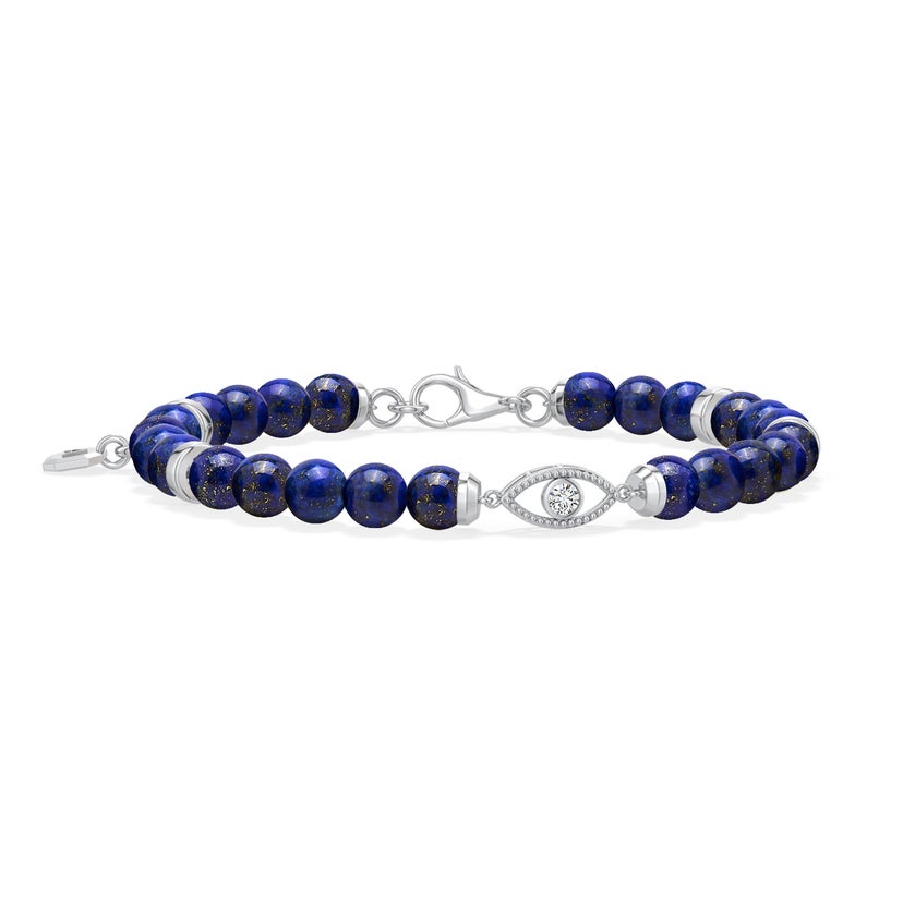 Octogon Shell Men's Lapis Lazuli and Diamond Evil Eye Bracelet | Angara