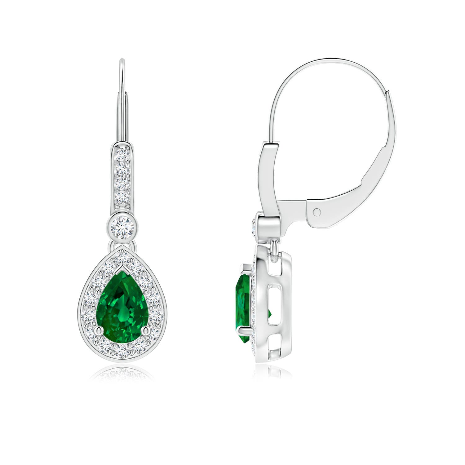 6x4mm Labgrown Lab-Grown Pear-Shaped Emerald and Diamond Halo Drop Earrings in White Gold - main
