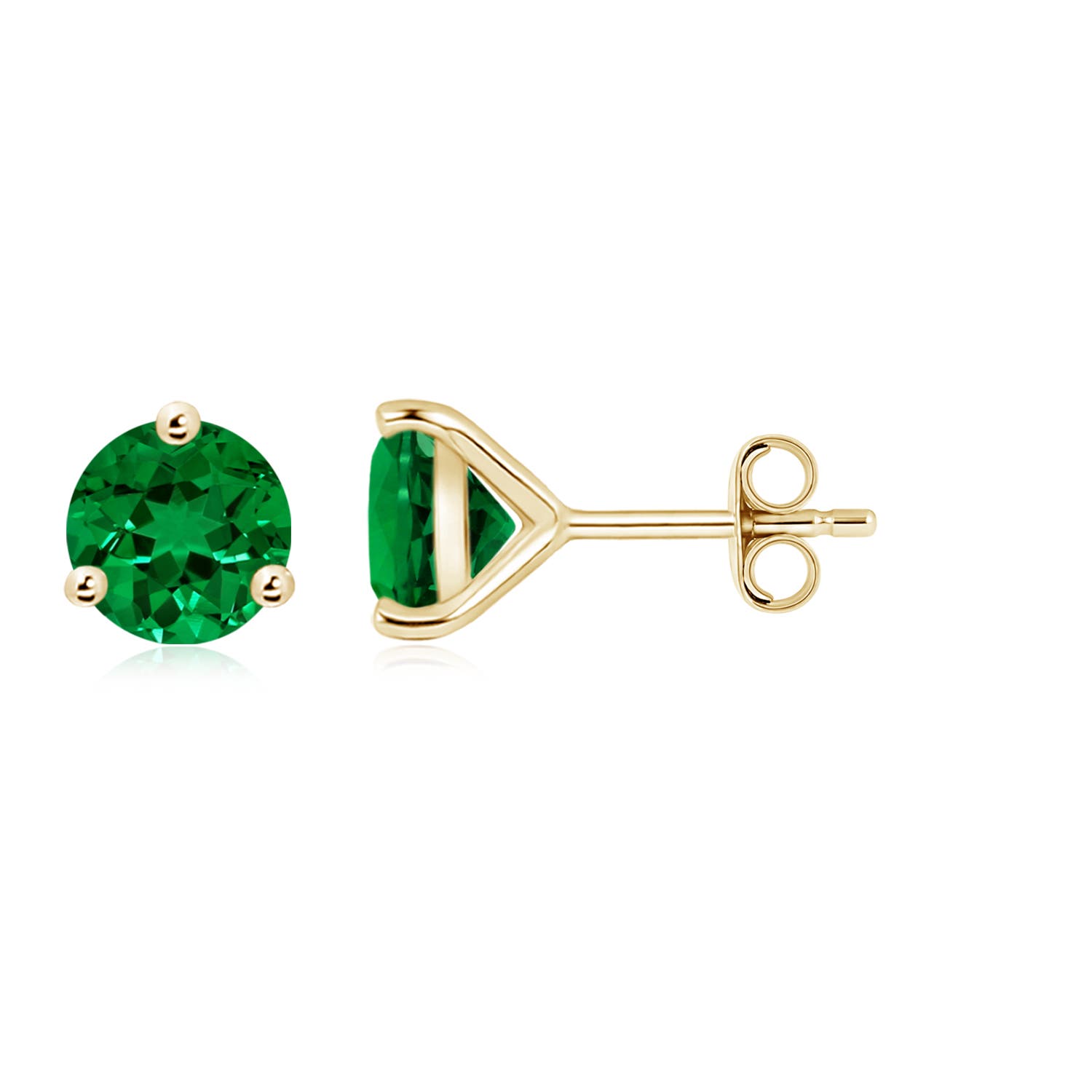 7mm Labgrown Martini-Set Round Lab-Grown Emerald Stud Earrings in Yellow Gold - main