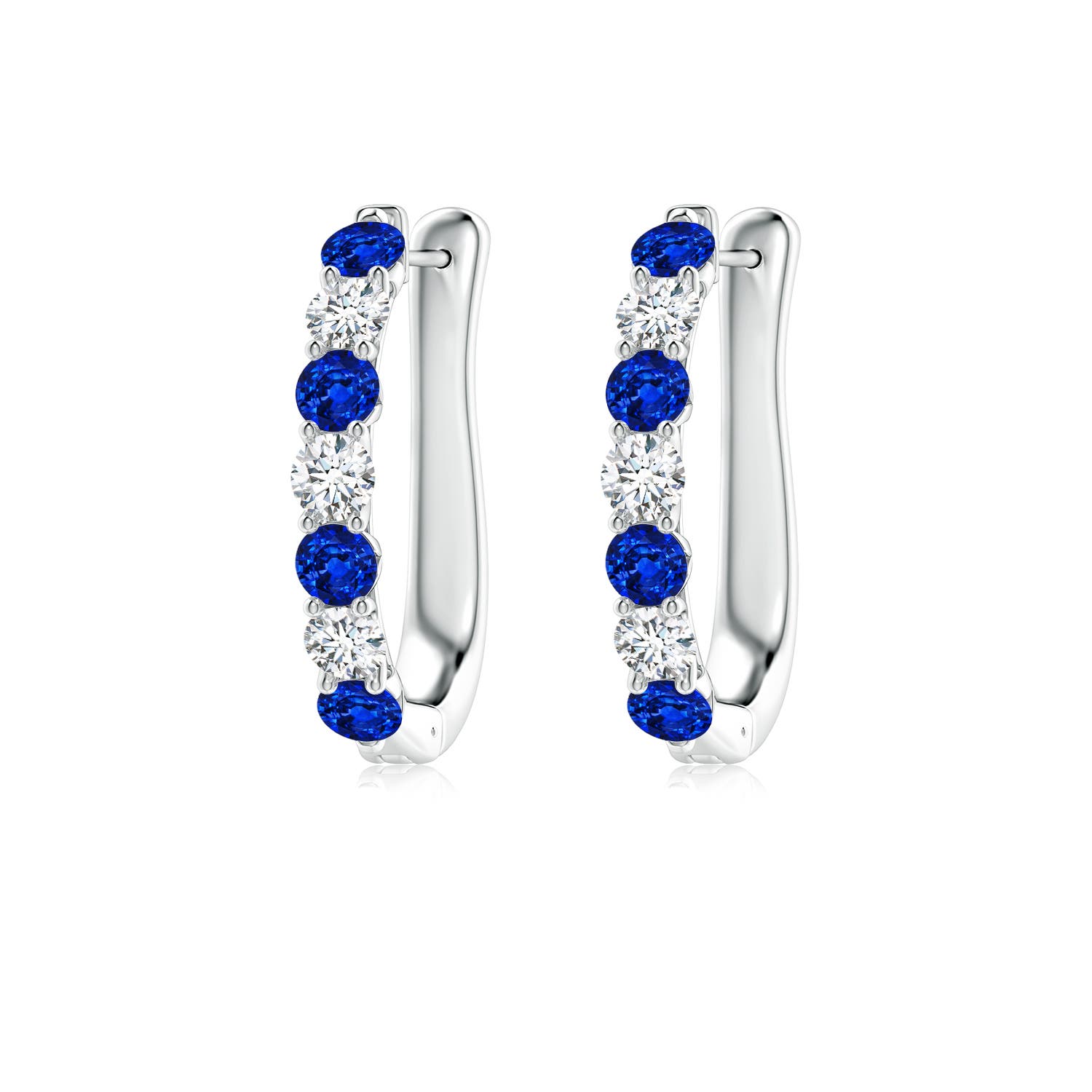 Angara Prong-Set Lab-Grown Blue Sapphire and Diamond Huggie Hoop Earrings