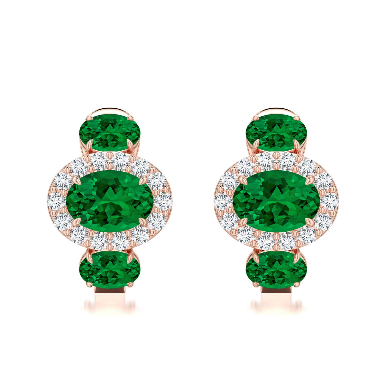 7x5mm Labgrown East-West Oval Lab-Grown Emerald Halo Earrings in Rose Gold - main
